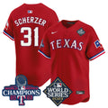 Men's Texas Rangers World Series Champions Vapor Premier Limited Jersey V4 - All Stitched - Red, Max Scherzer