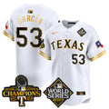 Men's Texas Rangers World Series Champions Vapor Premier Limited Jersey V4 - All Stitched - White Gold, Adolis Garcia