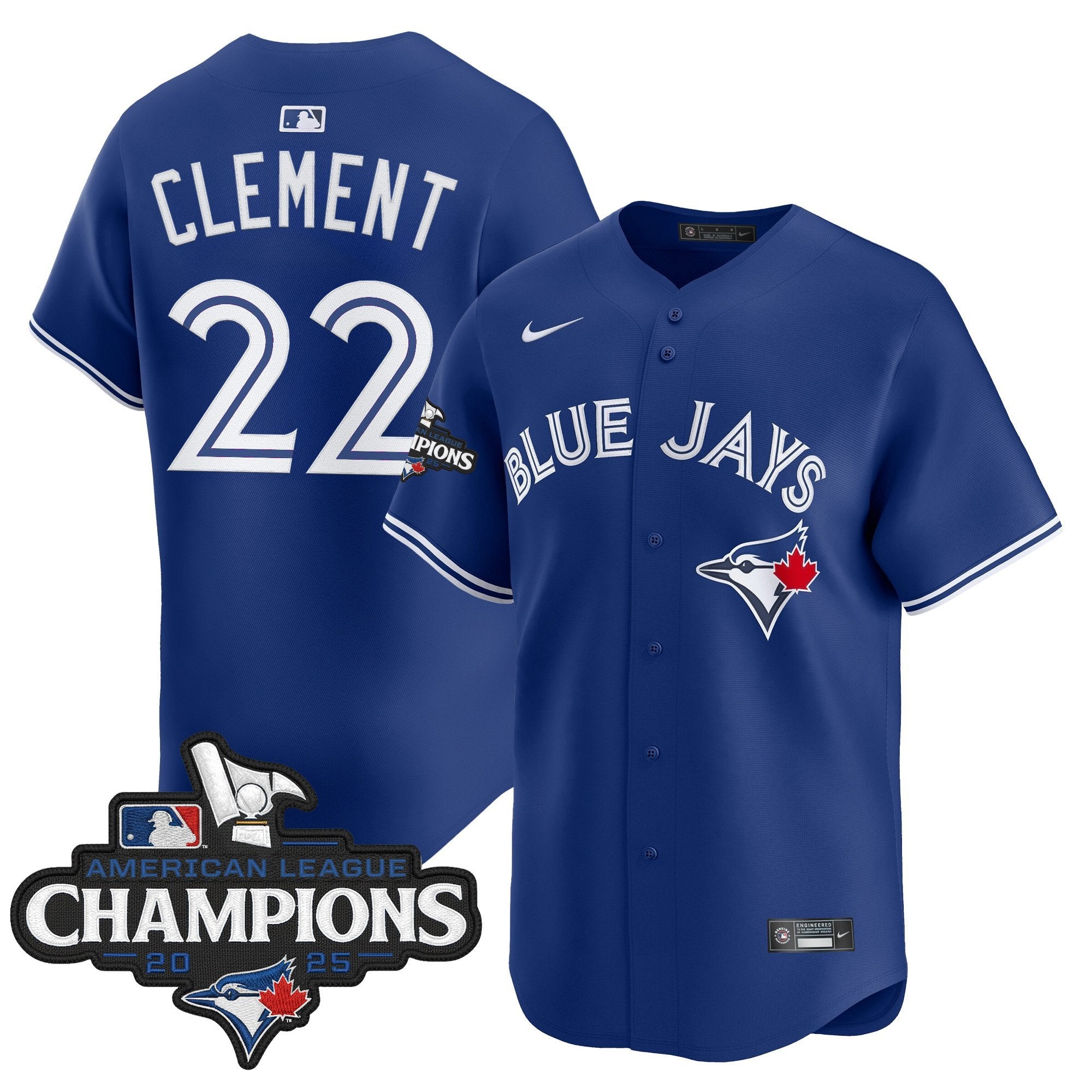 Men's Toronto Blue Jays 2025 American League Champions Vapor Premier Limited Jersey - All Stitched - Royal, Ernie Clement