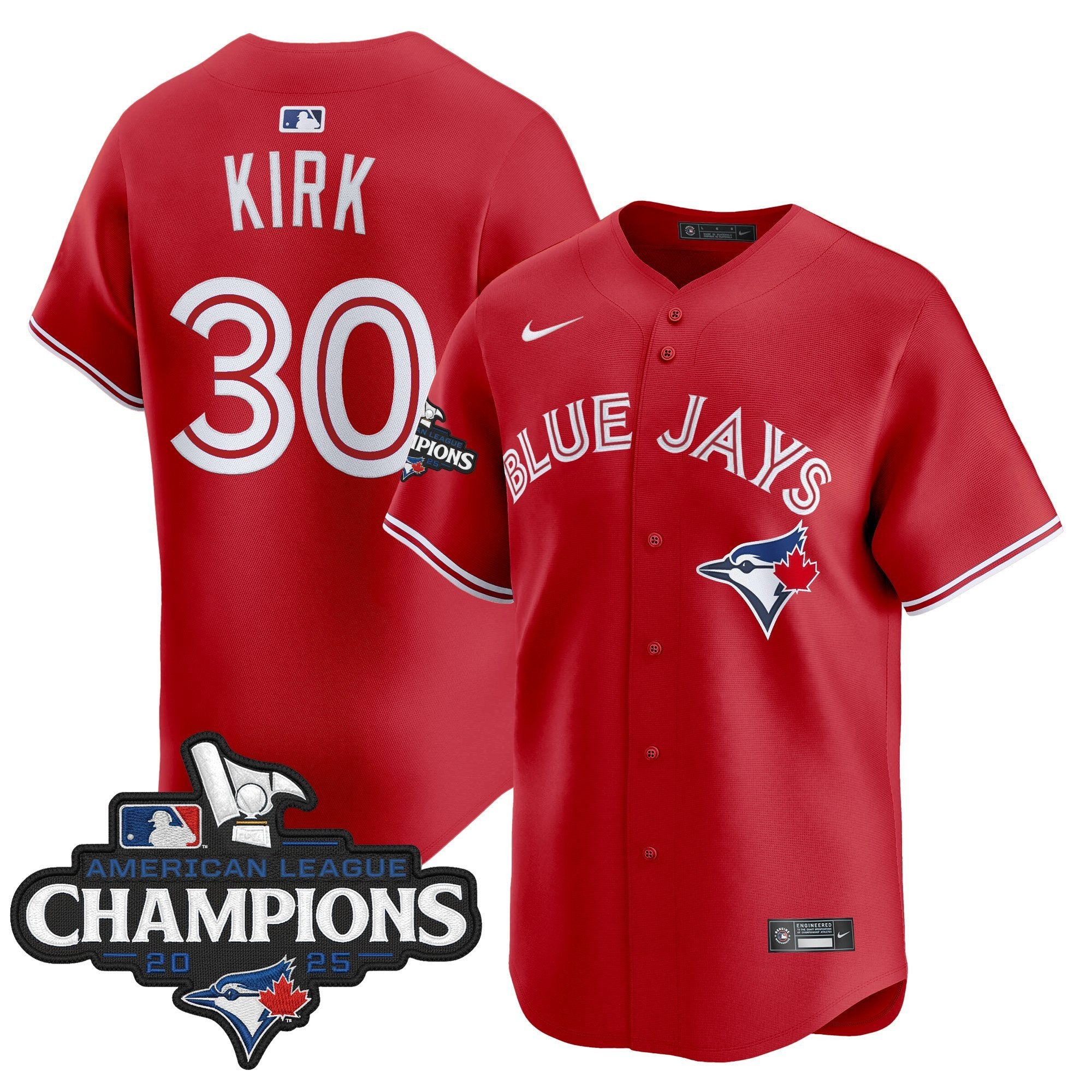 Men's Toronto Blue Jays 2025 American League Champions Vapor Premier Limited Jersey - All Stitched - Red, Alejandro Kirk