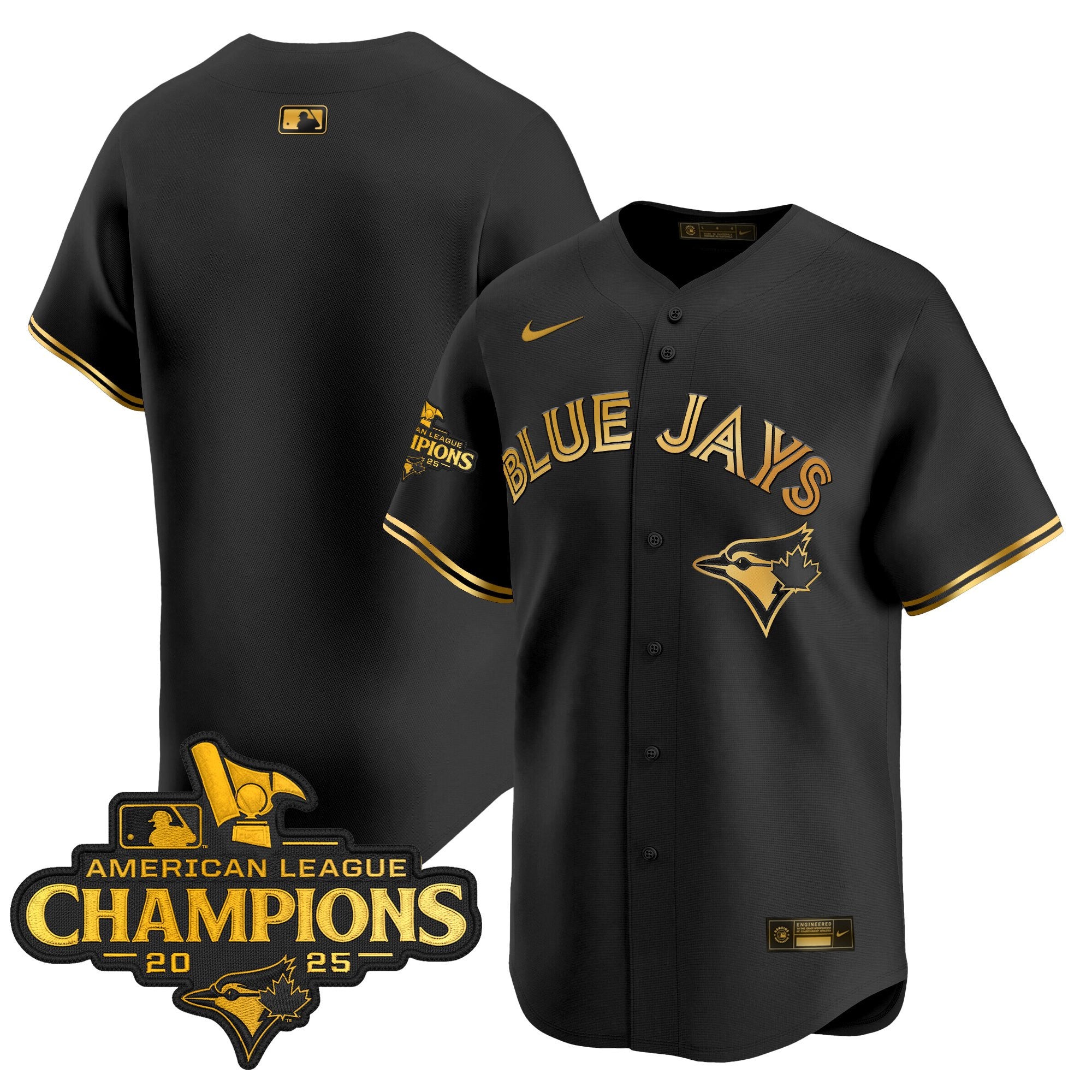 Men's Toronto Blue Jays 2025 American League Champions Vapor Premier Limited Jersey - All Stitched - Black Gold, Team