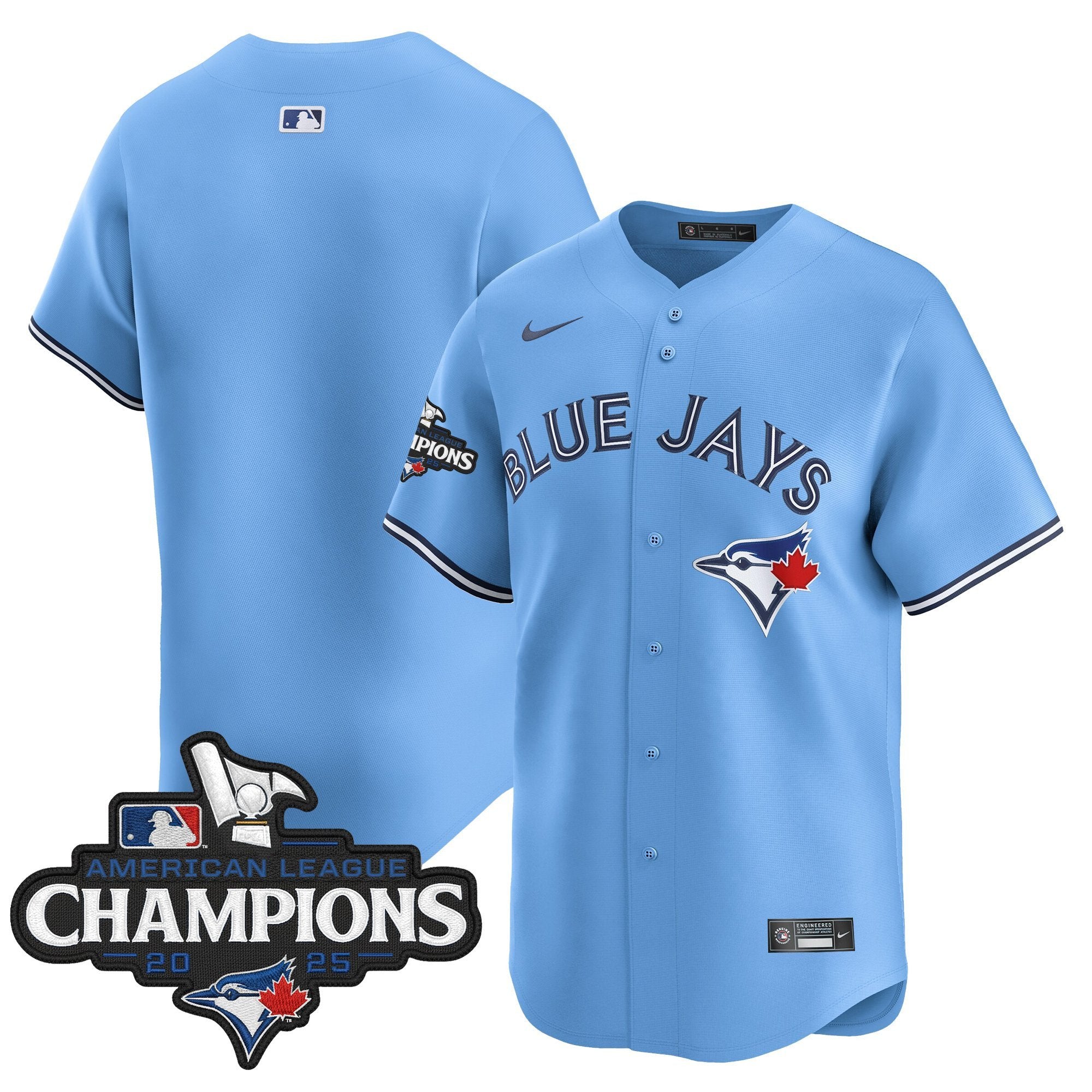 Men's Toronto Blue Jays 2025 American League Champions Vapor Premier Limited Jersey - All Stitched - Powder Blue, Team