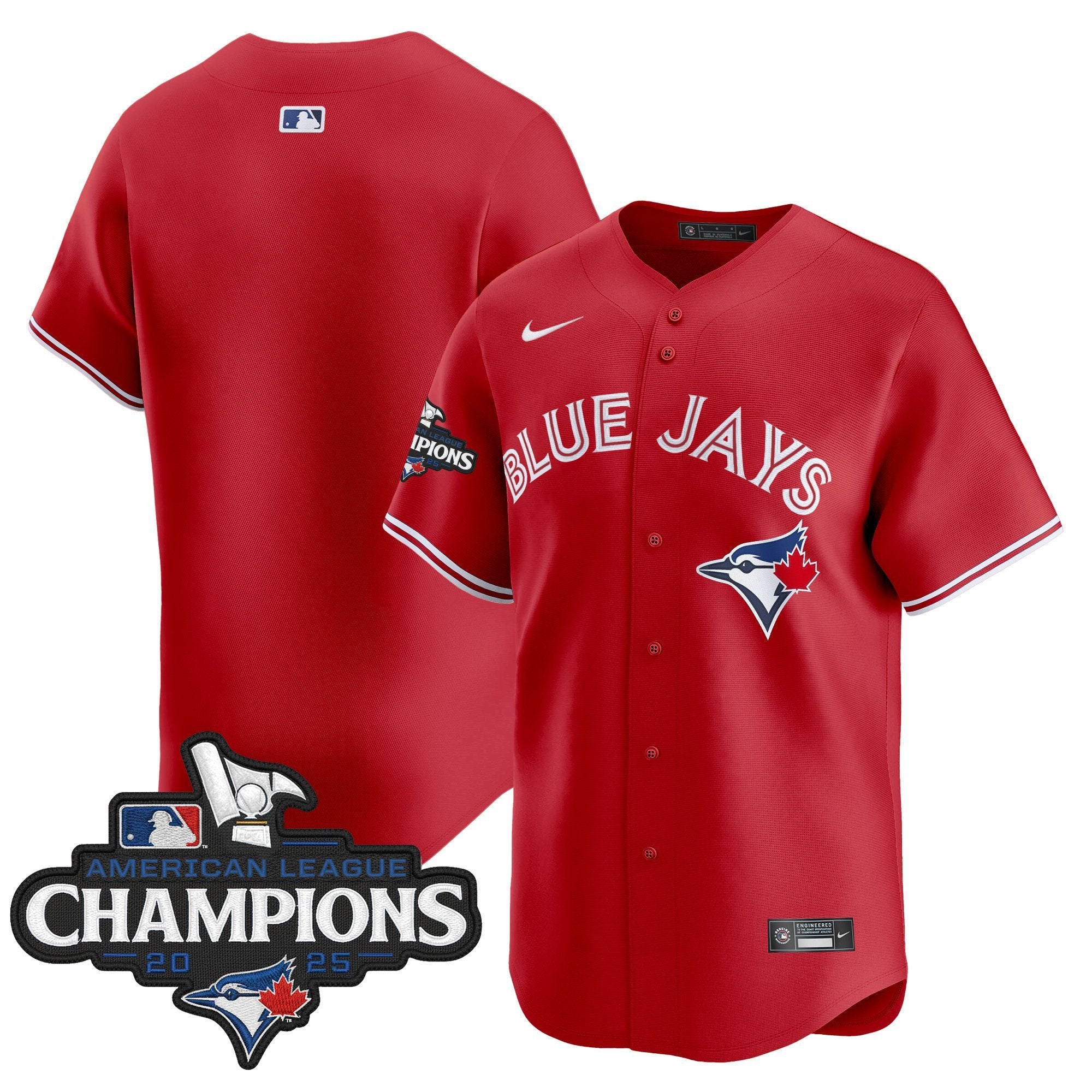 Men's Toronto Blue Jays 2025 American League Champions Vapor Premier Limited Jersey - All Stitched - Red, Team