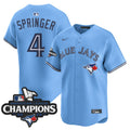 Men's Toronto Blue Jays 2025 American League Champions Vapor Premier Limited Jersey - All Stitched - Powder Blue, George Springer