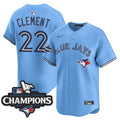 Men's Toronto Blue Jays 2025 American League Champions Vapor Premier Limited Jersey - All Stitched - Powder Blue, Ernie Clement