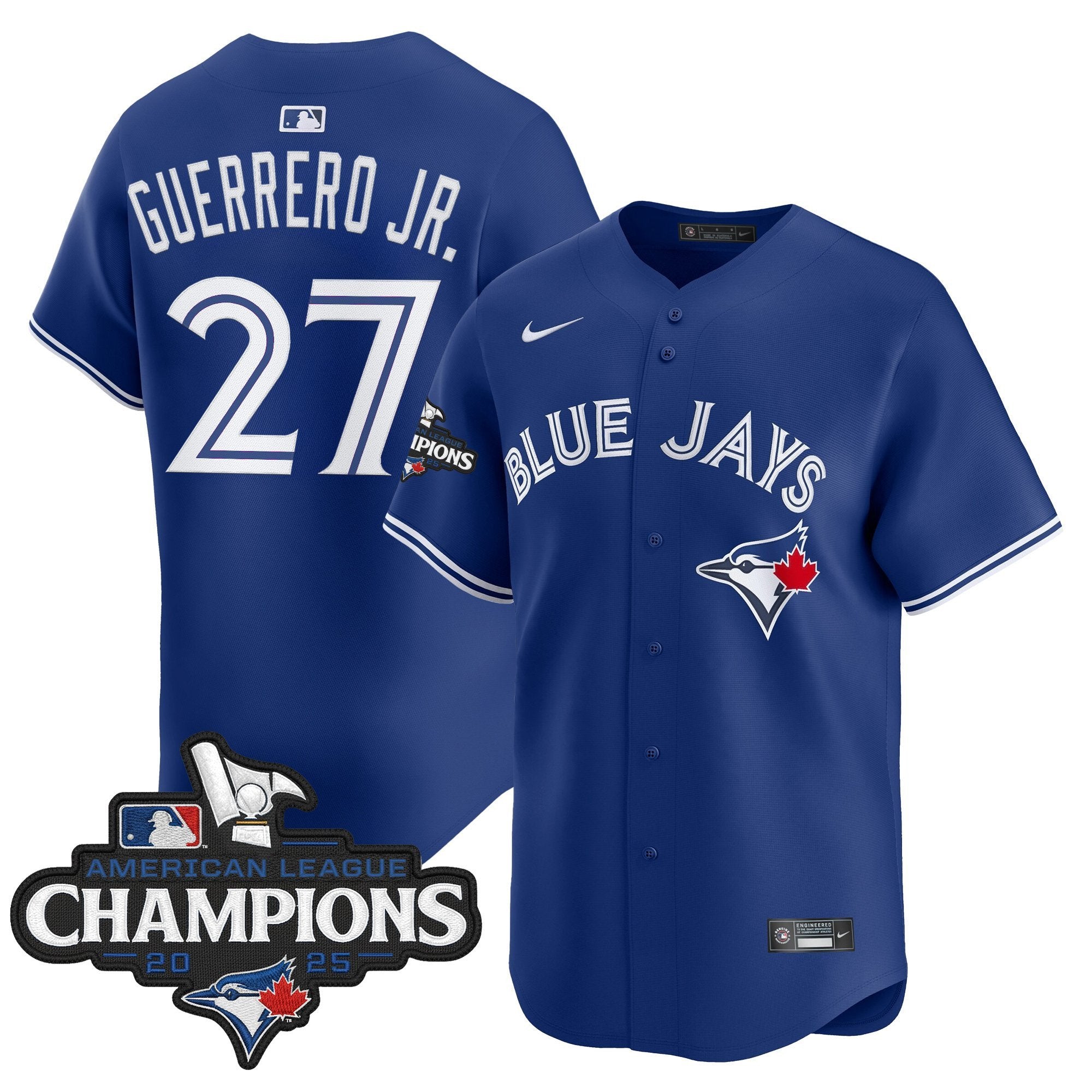 Men's Toronto Blue Jays 2025 American League Champions Vapor Premier Limited Jersey - All Stitched - Royal, Vladimir Guerrero Jr.