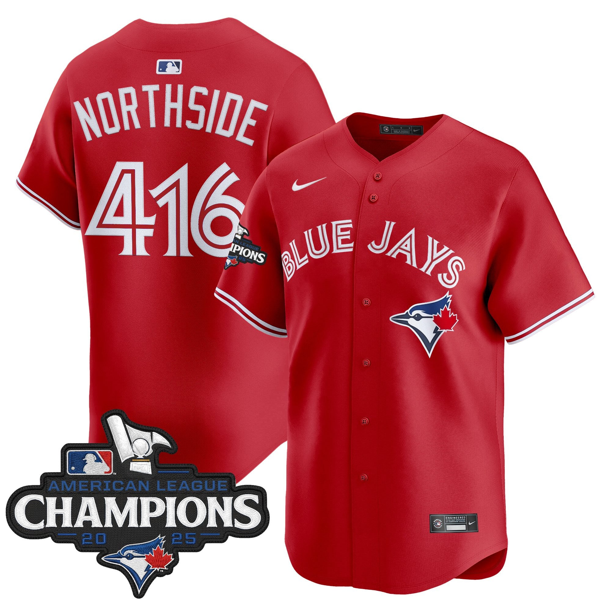 Men's Toronto Blue Jays 2025 American League Champions Vapor Premier Limited Jersey - All Stitched - Red, NorthSide 416