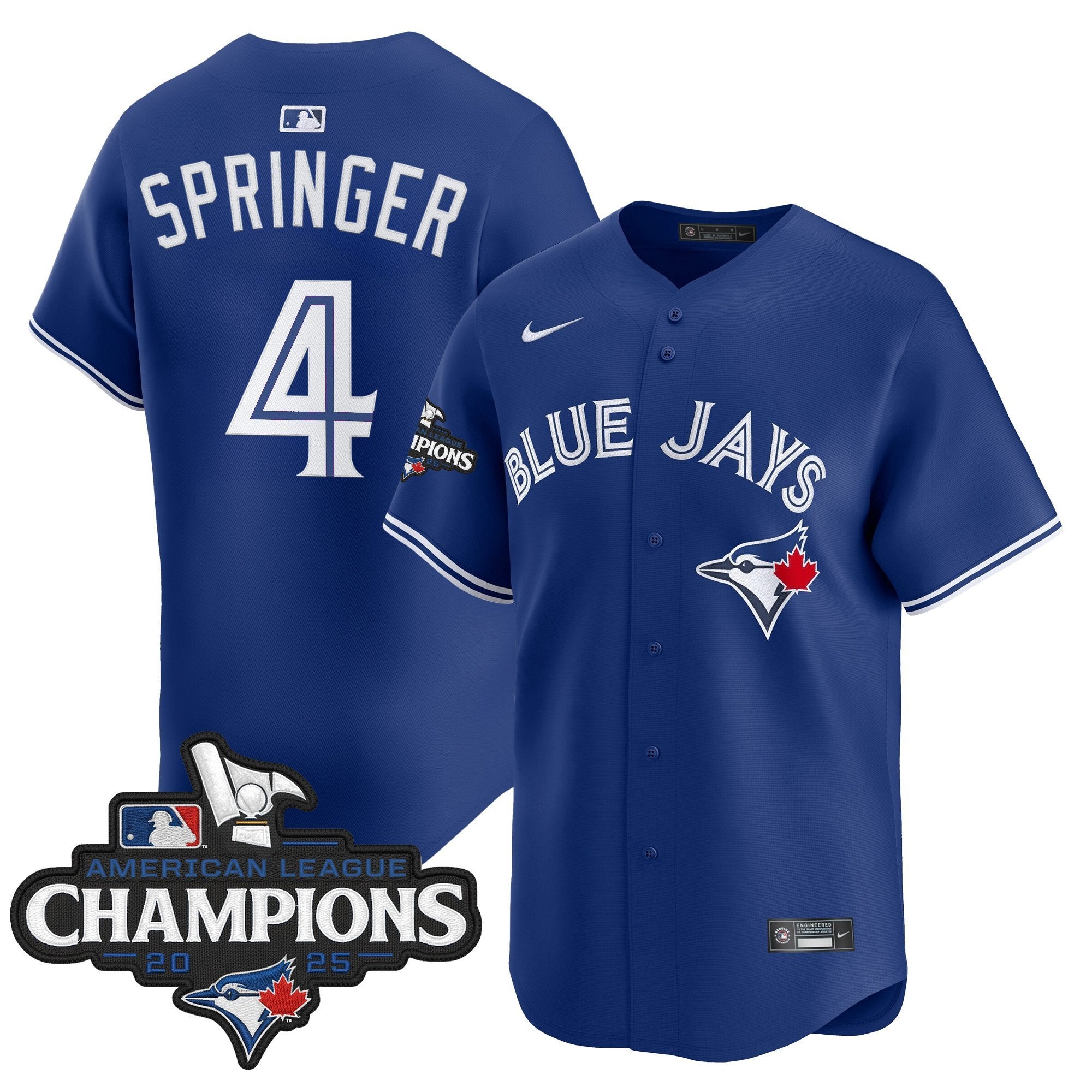 Men's Toronto Blue Jays 2025 American League Champions Vapor Premier Limited Jersey - All Stitched - Royal, George Springer