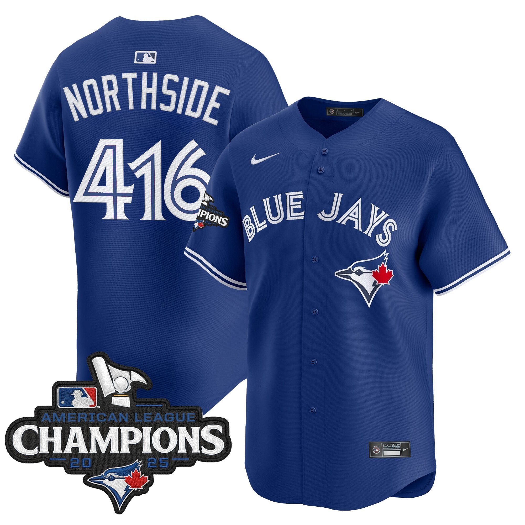 Men's Toronto Blue Jays 2025 American League Champions Vapor Premier Limited Jersey - All Stitched - Royal, NorthSide 416