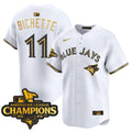 Men's Toronto Blue Jays 2025 American League Champions Vapor Premier Limited Jersey - All Stitched - White Gold, Bo Bichette