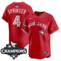 Men's Toronto Blue Jays 2025 American League Champions Vapor Premier Limited Jersey - All Stitched - Red, George Springer