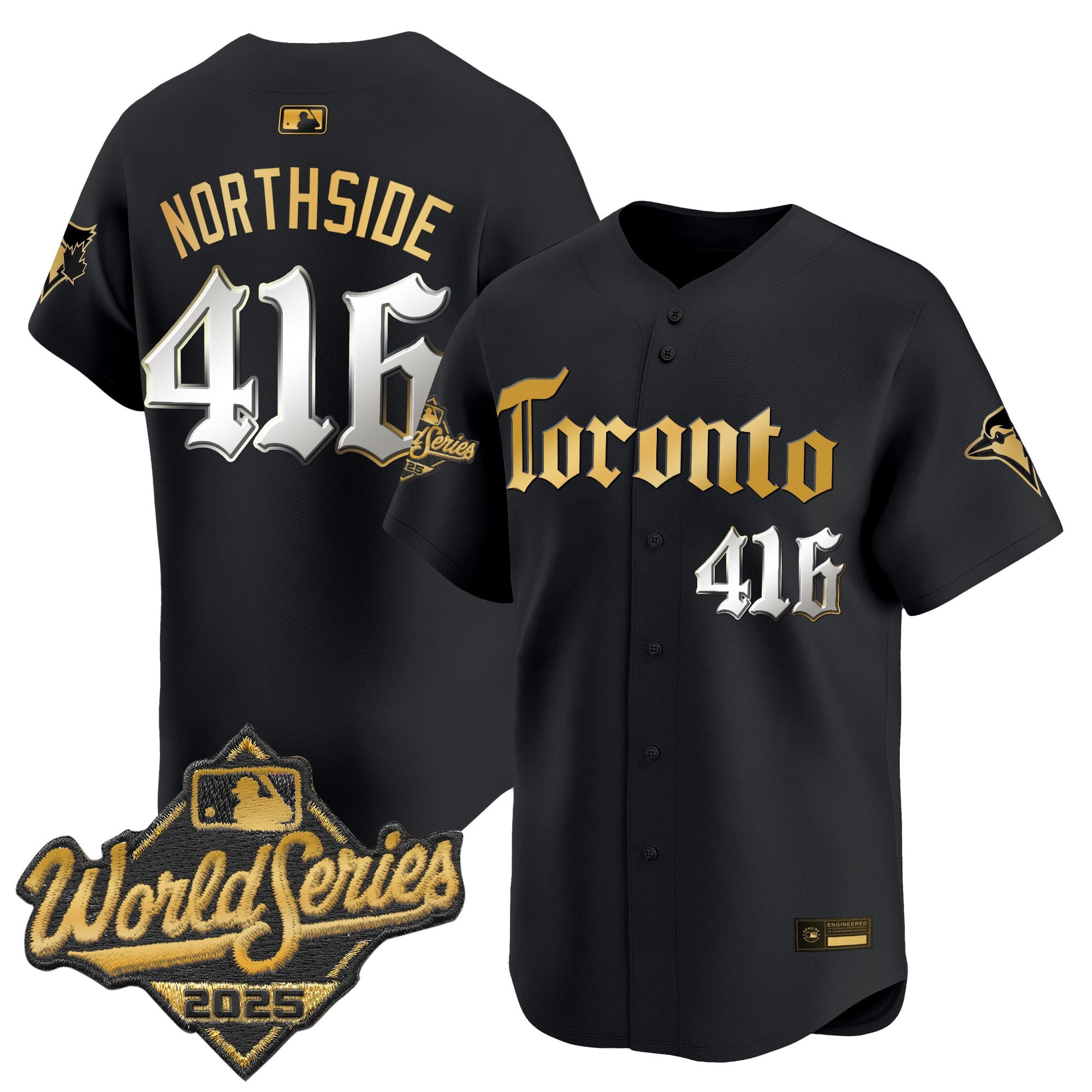 Men's Toronto Blue Jays 2025 World Series Vapor Premier Limited Jersey - Gothic North Edition - All Stitched - Black Gold, NorthSide 416