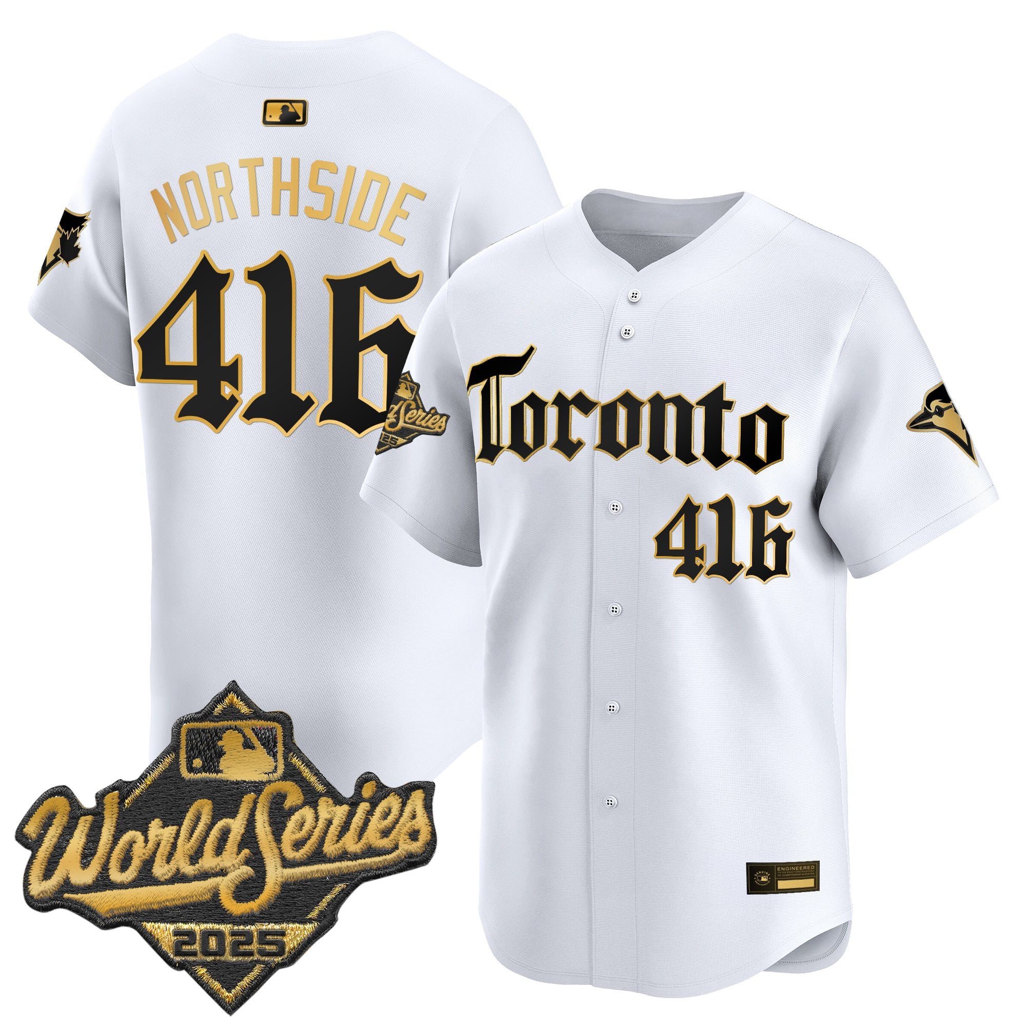 Men's Toronto Blue Jays 2025 World Series Vapor Premier Limited Jersey - Gothic North Edition - All Stitched - White Gold, NorthSide 416