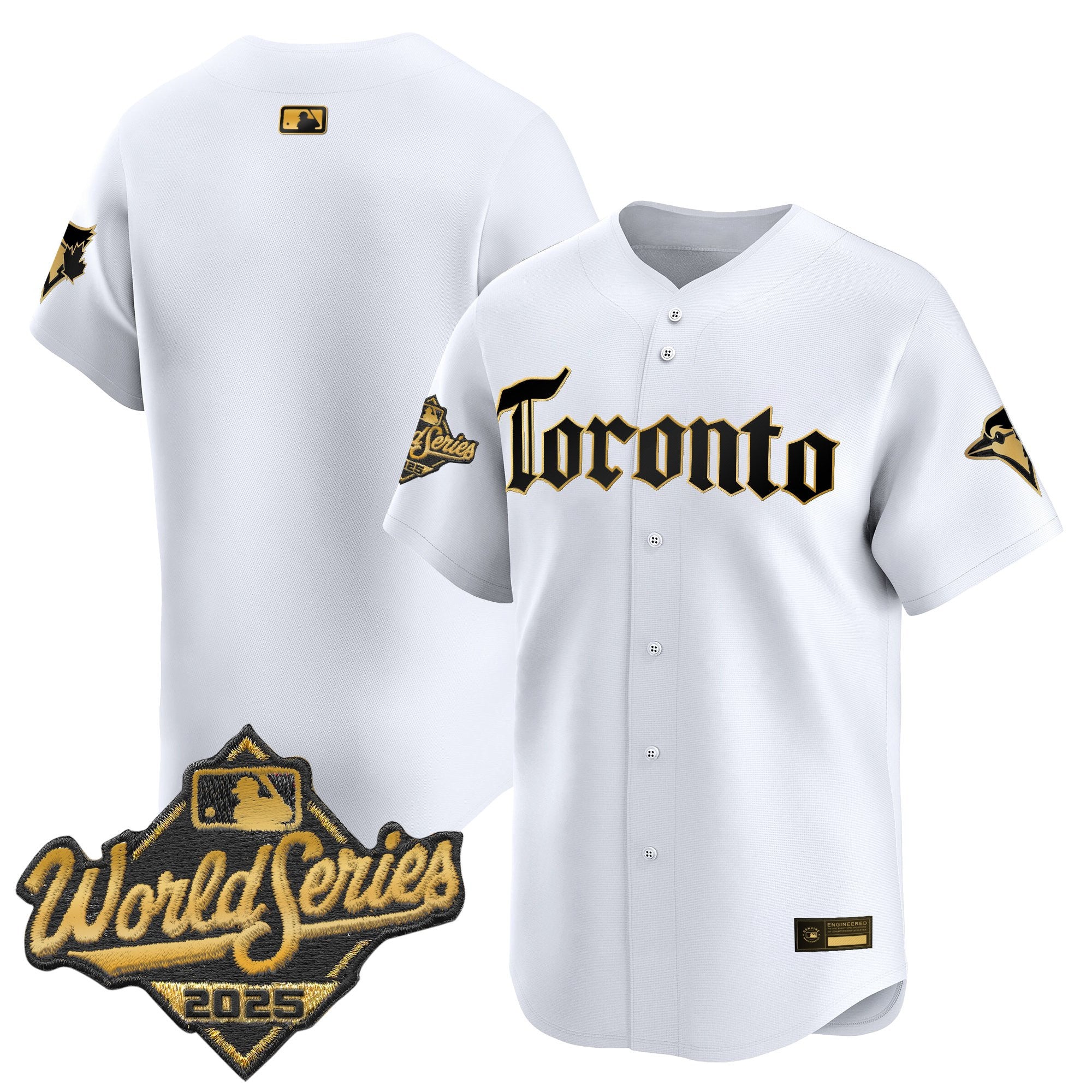 Men's Toronto Blue Jays 2025 World Series Vapor Premier Limited Jersey - Gothic North Edition - All Stitched - White Gold, Team