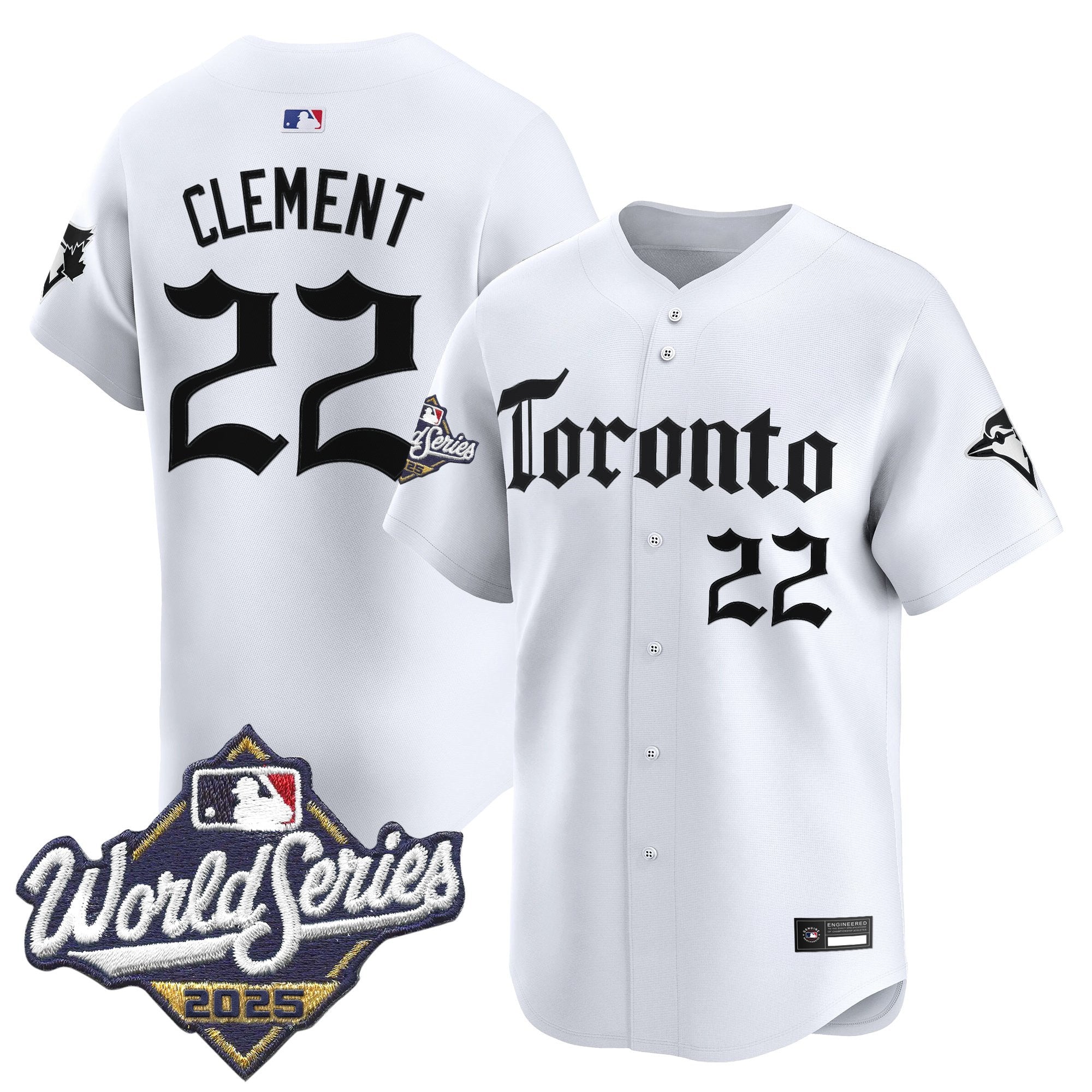 Men's Toronto Blue Jays 2025 World Series Vapor Premier Limited Jersey - Gothic North Edition - All Stitched - White, Ernie Clement