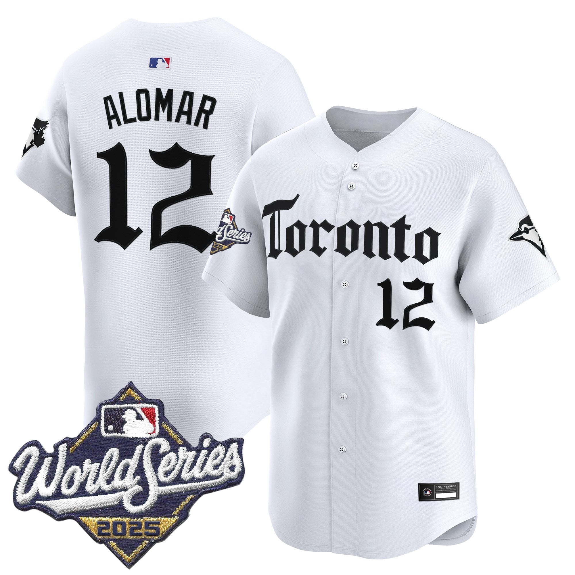Men's Toronto Blue Jays 2025 World Series Vapor Premier Limited Jersey - Gothic North Edition - All Stitched - White, Roberto Alomar
