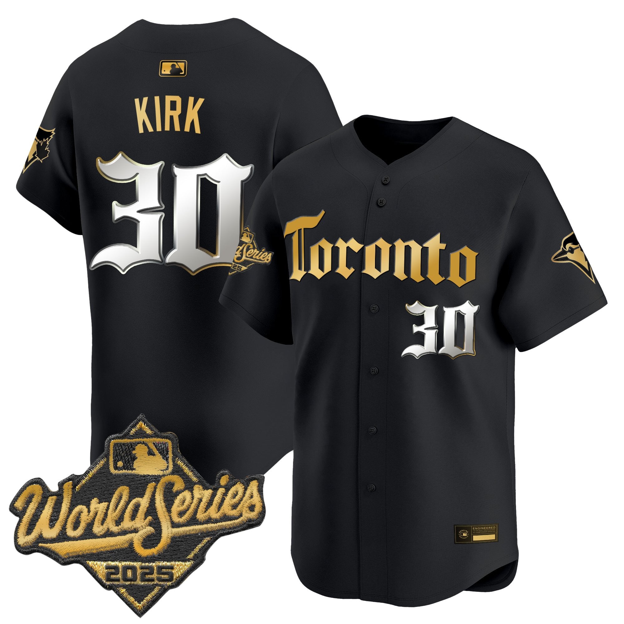 Men's Toronto Blue Jays 2025 World Series Vapor Premier Limited Jersey - Gothic North Edition - All Stitched - Black Gold, Alejandro Kirk
