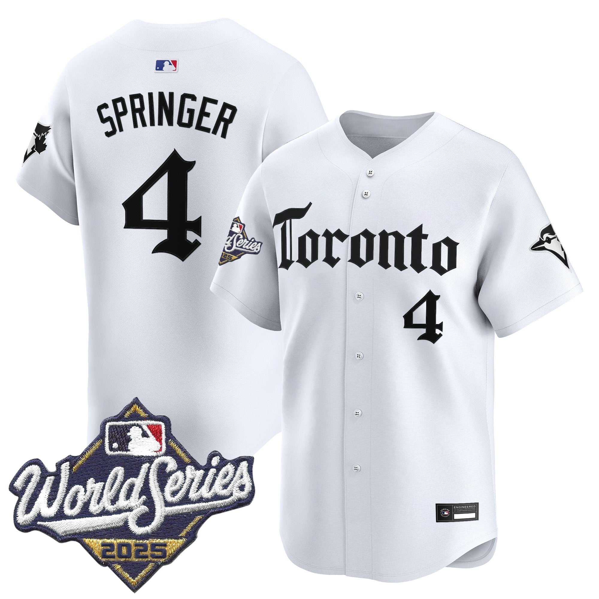 Men's Toronto Blue Jays 2025 World Series Vapor Premier Limited Jersey - Gothic North Edition - All Stitched - White, George Springer