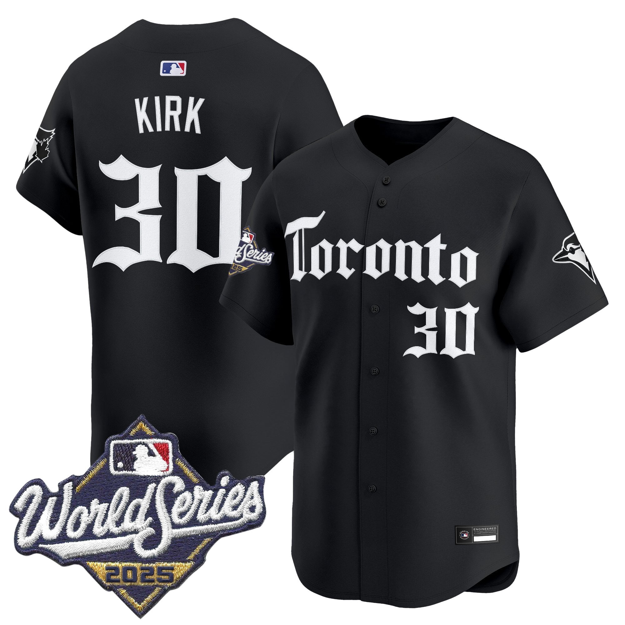 Men's Toronto Blue Jays 2025 World Series Vapor Premier Limited Jersey - Gothic North Edition - All Stitched - Black, Alejandro Kirk