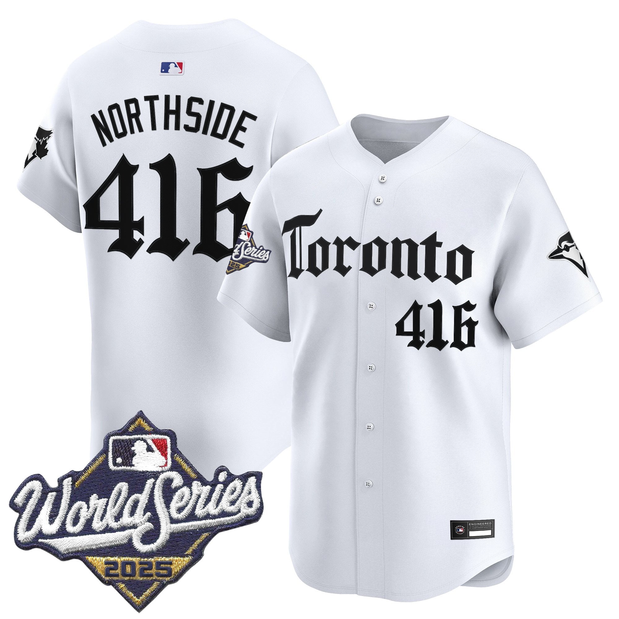 Men's Toronto Blue Jays 2025 World Series Vapor Premier Limited Jersey - Gothic North Edition - All Stitched - White, NorthSide 416