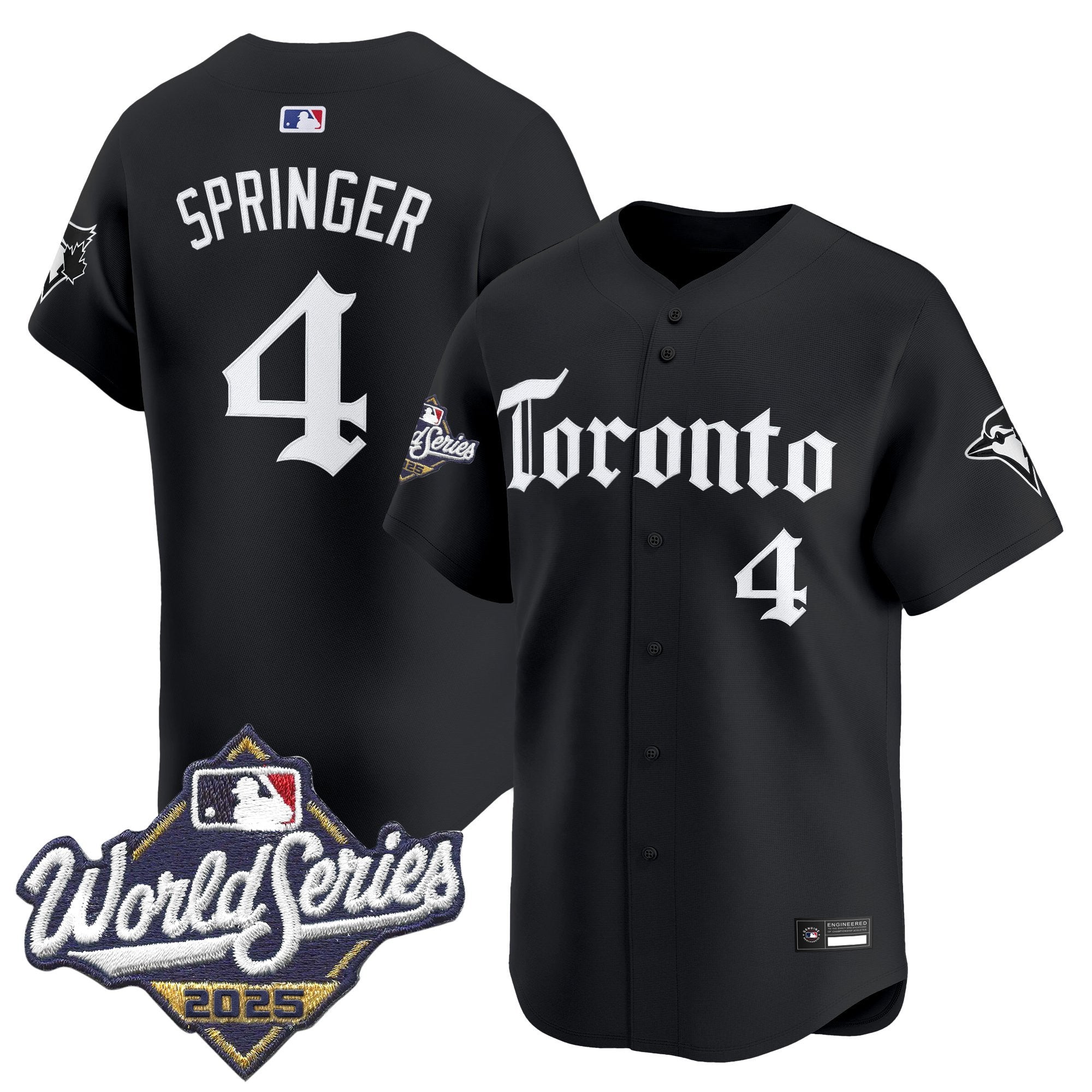 Men's Toronto Blue Jays 2025 World Series Vapor Premier Limited Jersey - Gothic North Edition - All Stitched - Black, George Springer