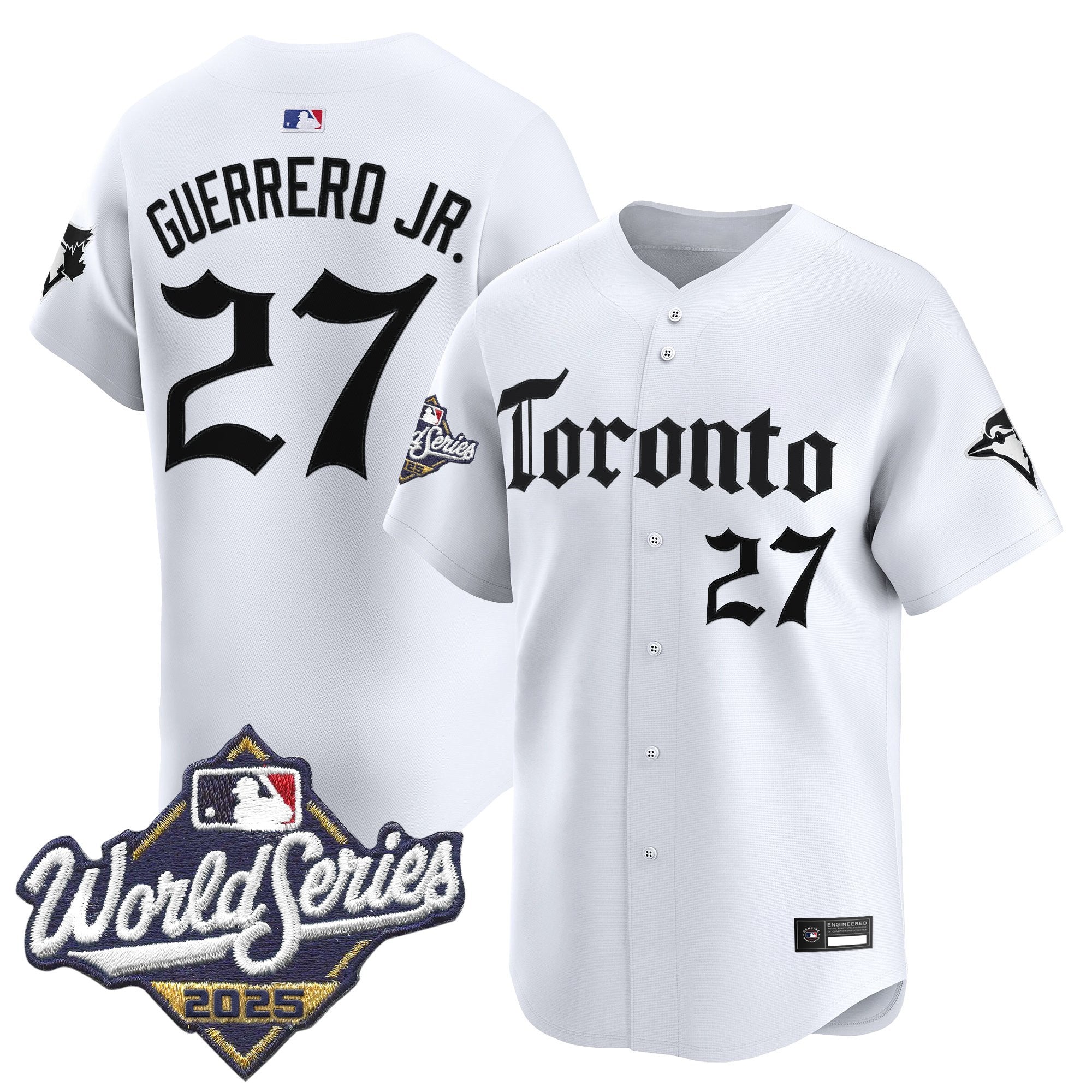 Men's Toronto Blue Jays 2025 World Series Vapor Premier Limited Jersey - Gothic North Edition - All Stitched - White, Vladimir Guerrero Jr.