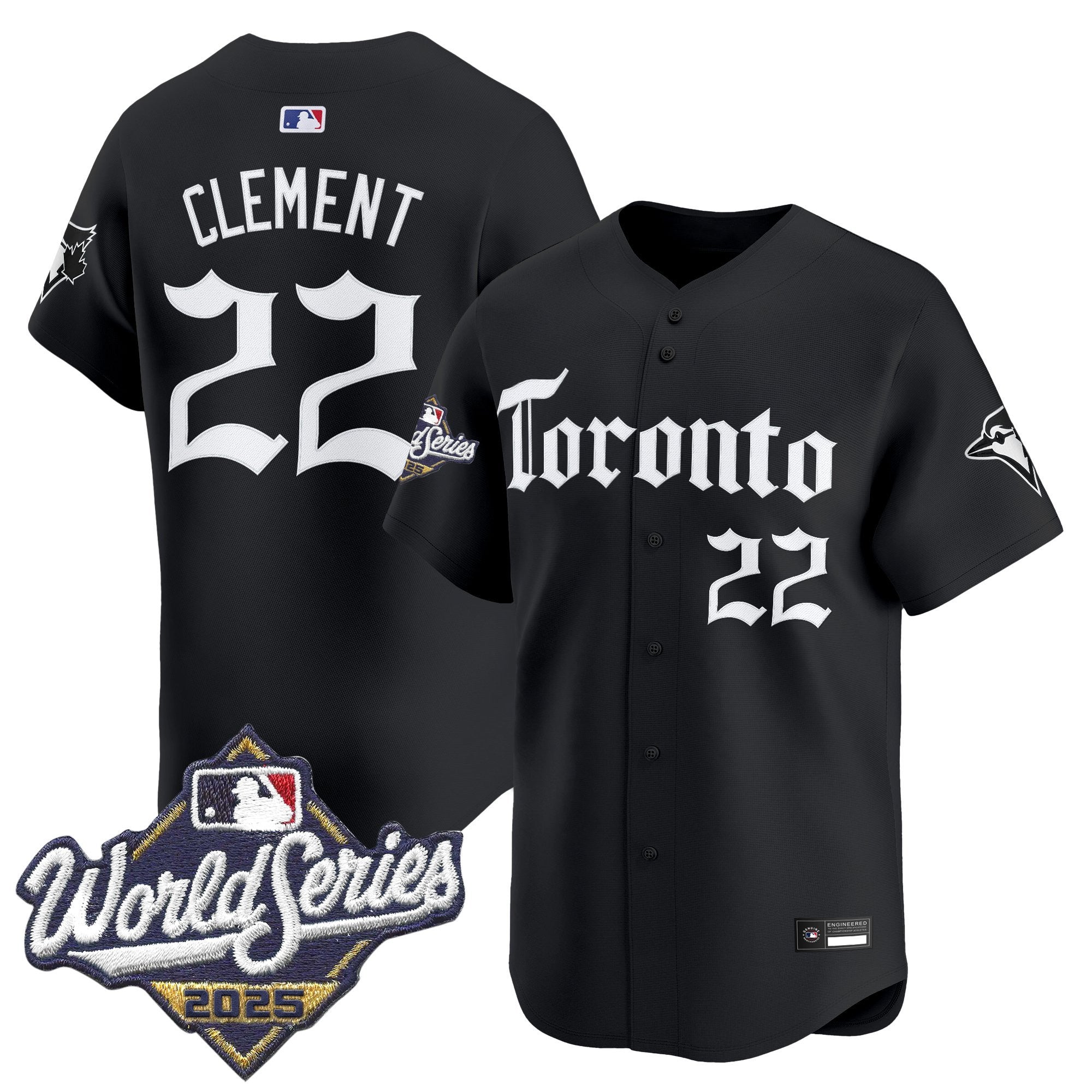 Men's Toronto Blue Jays 2025 World Series Vapor Premier Limited Jersey - Gothic North Edition - All Stitched - Black, Ernie Clement