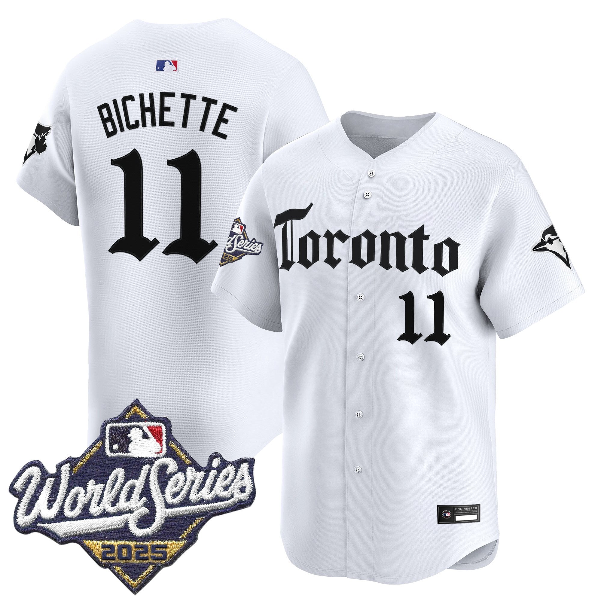 Men's Toronto Blue Jays 2025 World Series Vapor Premier Limited Jersey - Gothic North Edition - All Stitched - White, Bo Bichette