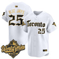 Men's Toronto Blue Jays 2025 World Series Vapor Premier Limited Jersey - Gothic North Edition - All Stitched - White Gold, #25 Blue Jays
