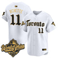 Men's Toronto Blue Jays 2025 World Series Vapor Premier Limited Jersey - Gothic North Edition - All Stitched - White Gold, Bo Bichette