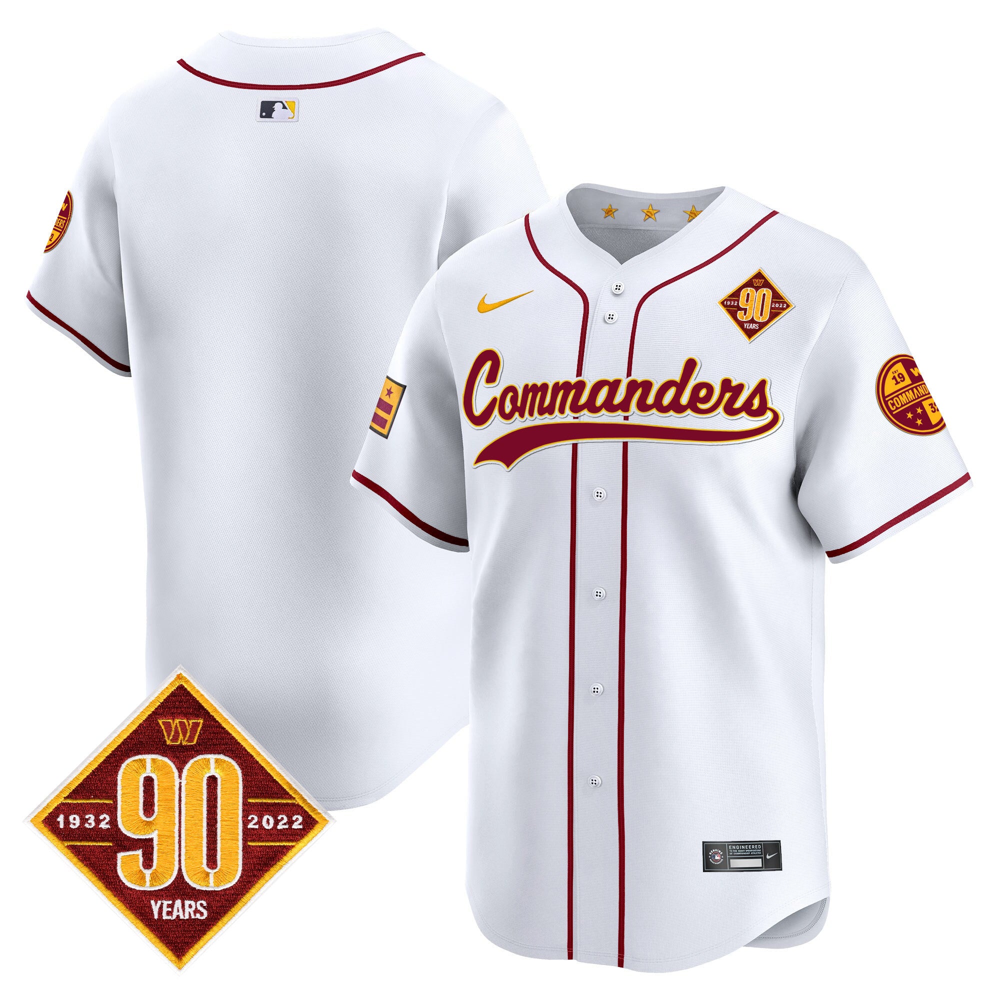 Men's Washington Commanders 90th Anniversary Patch Vapor Premier Limited Jersey - All Stitched - White, Team