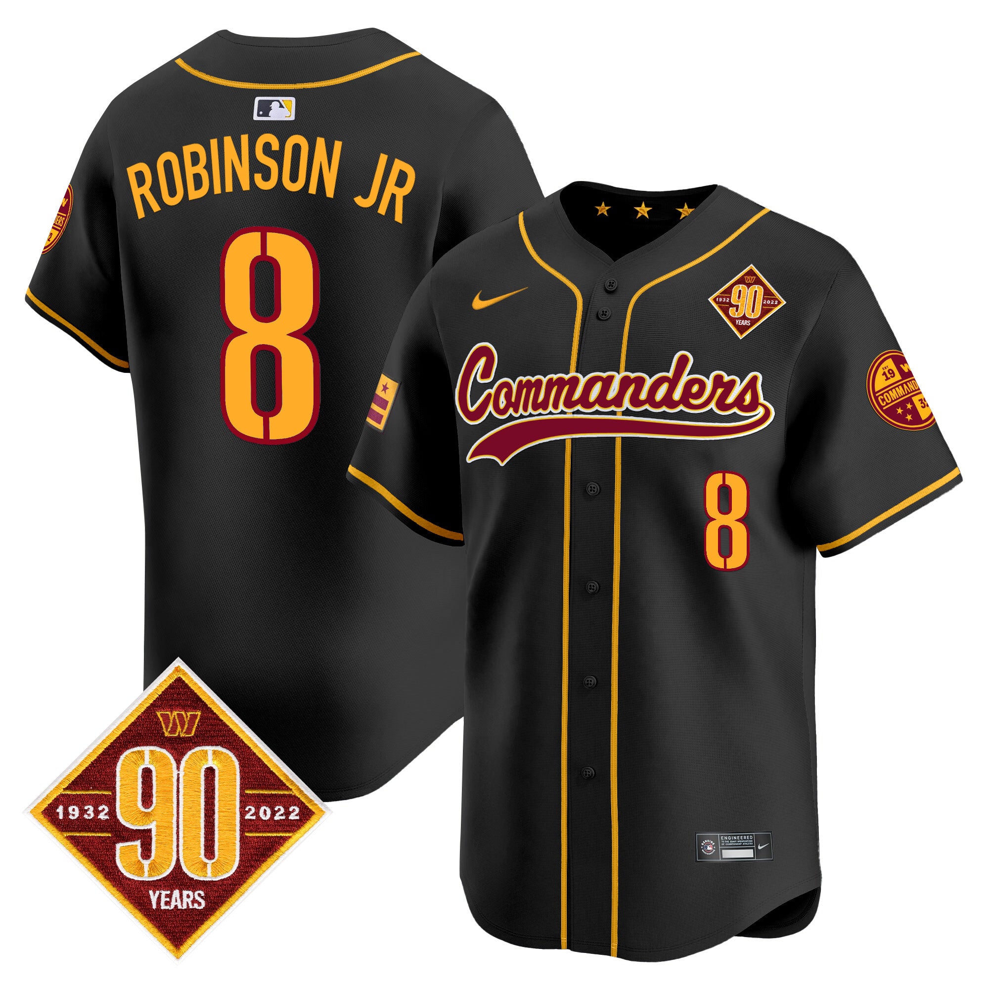 Men's Washington Commanders 90th Anniversary Patch Vapor Premier Limited Jersey - All Stitched - Black, Robinson Jr.