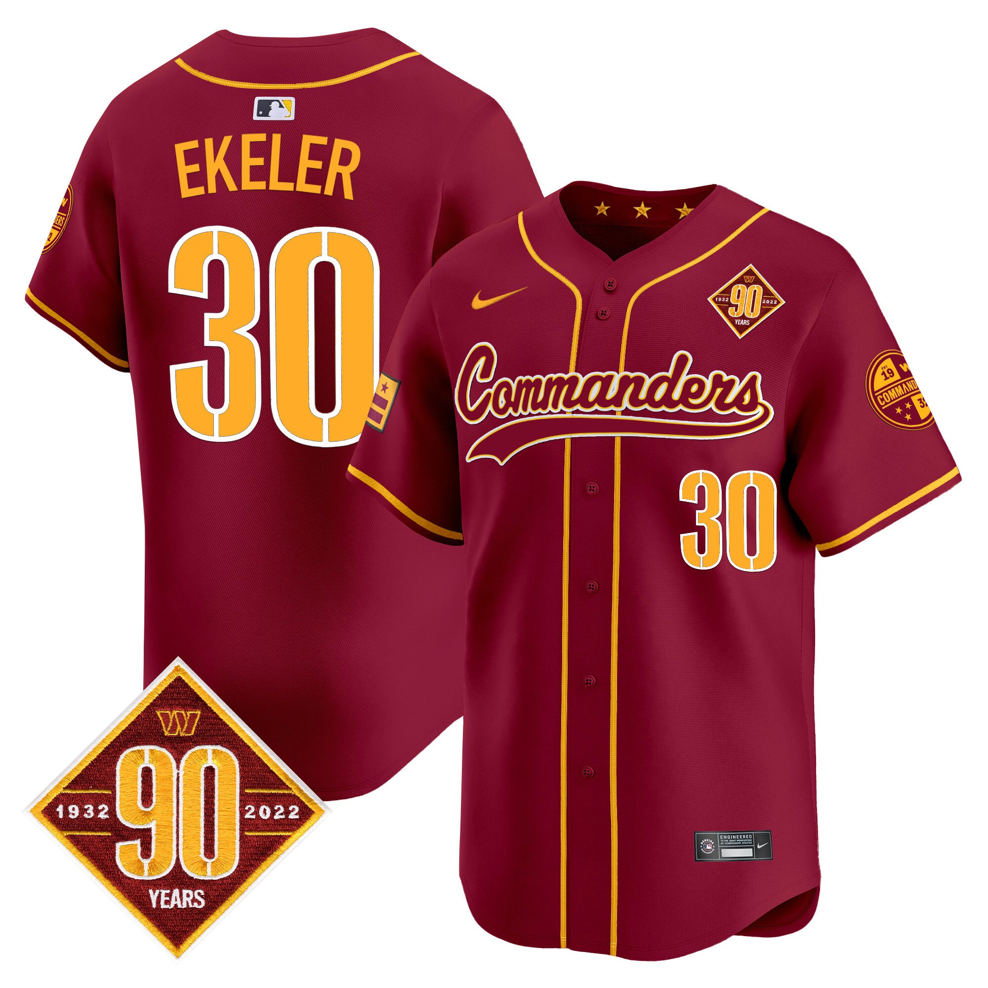 Men's Washington Commanders 90th Anniversary Patch Vapor Premier Limited Jersey - All Stitched - Burgundy, Austin Ekeler