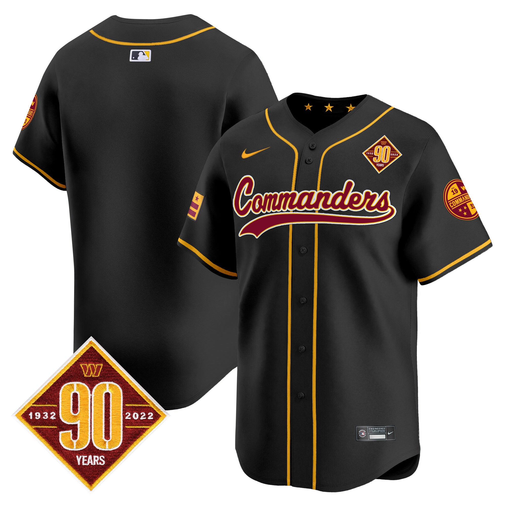 Men's Washington Commanders 90th Anniversary Patch Vapor Premier Limited Jersey - All Stitched - Black, Team