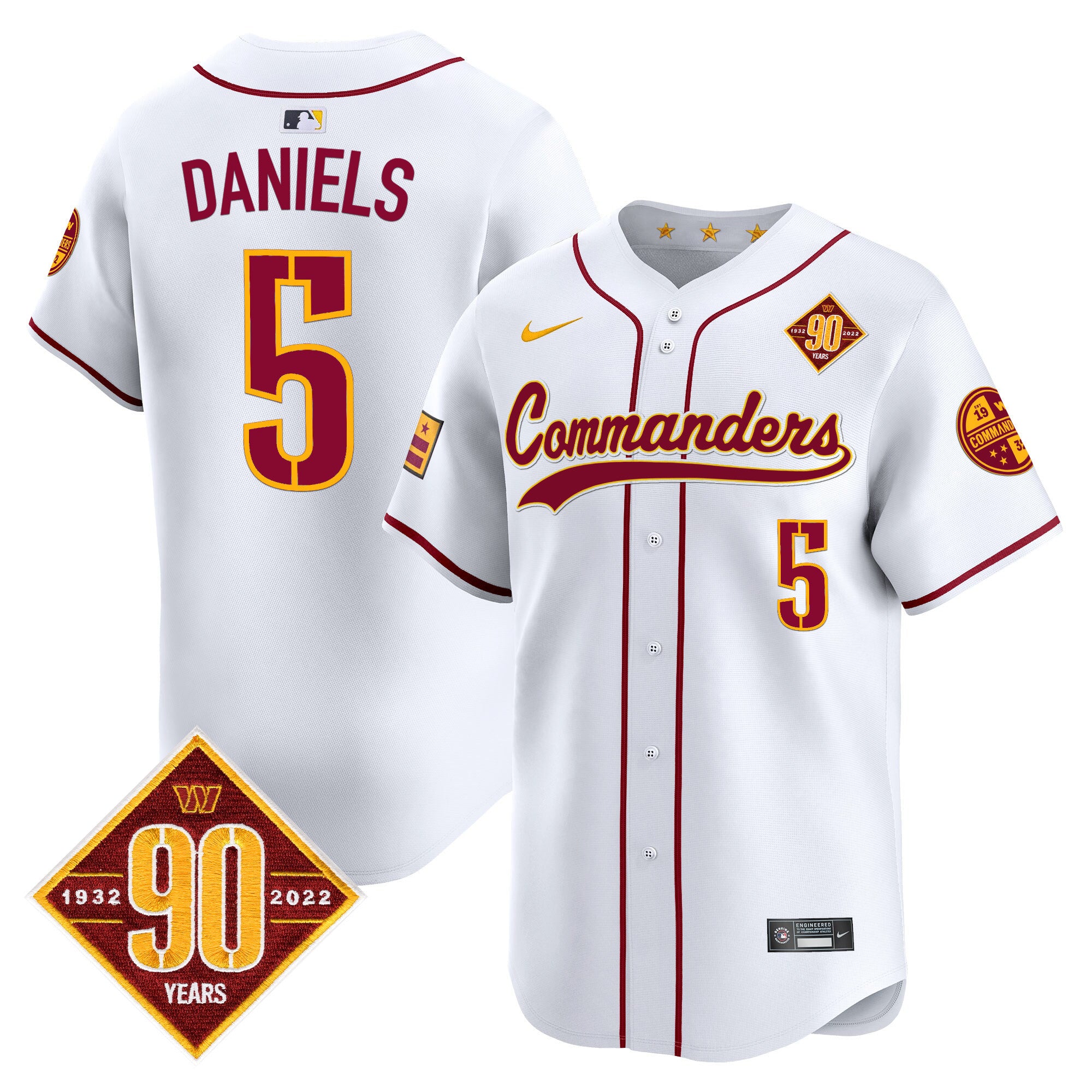 Men's Washington Commanders 90th Anniversary Patch Vapor Premier Limited Jersey - All Stitched - White, Jayden Daniels