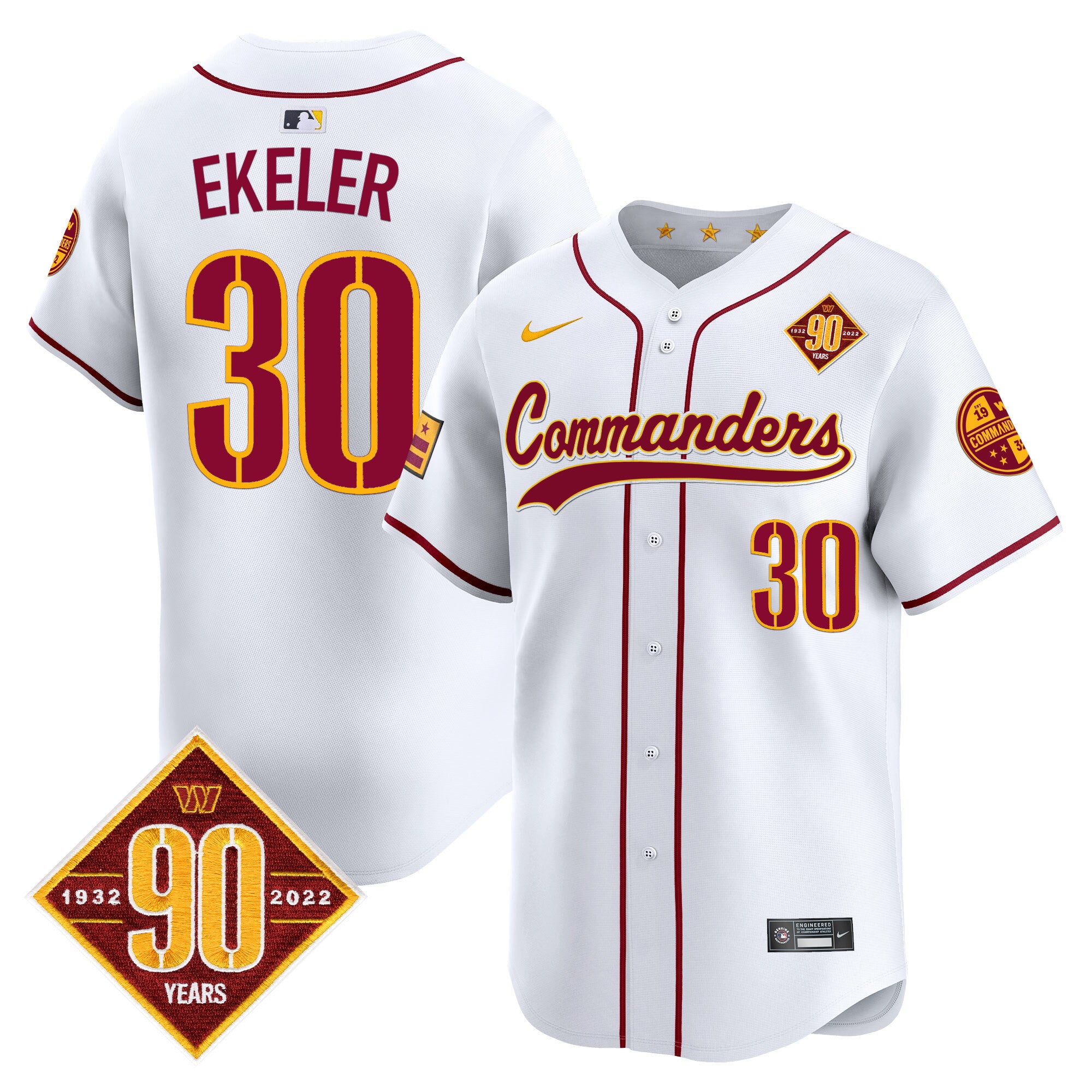 Men's Washington Commanders 90th Anniversary Patch Vapor Premier Limited Jersey - All Stitched - White, Austin Ekeler