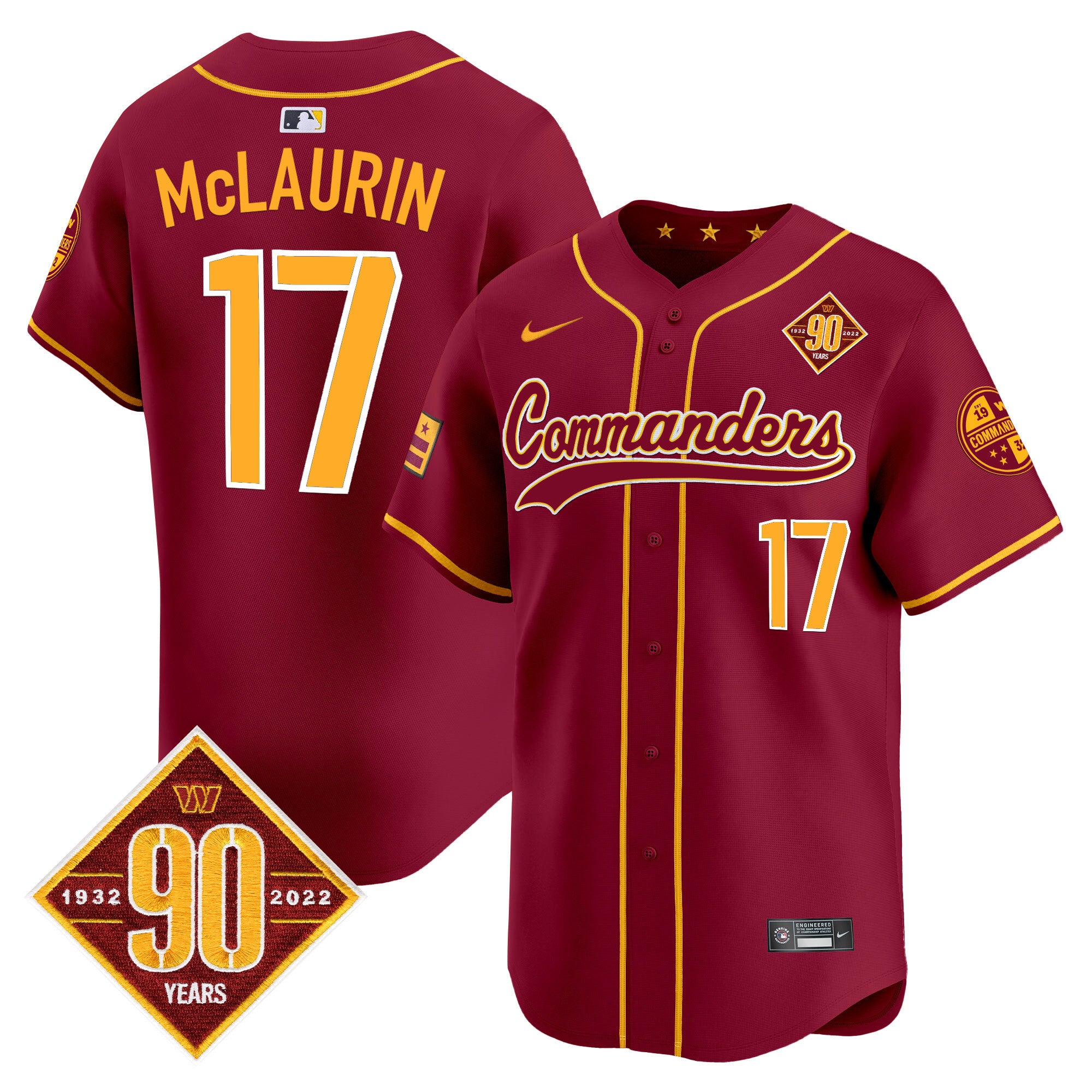 Men's Washington Commanders 90th Anniversary Patch Vapor Premier Limited Jersey - All Stitched - Burgundy, Terry McLaurin