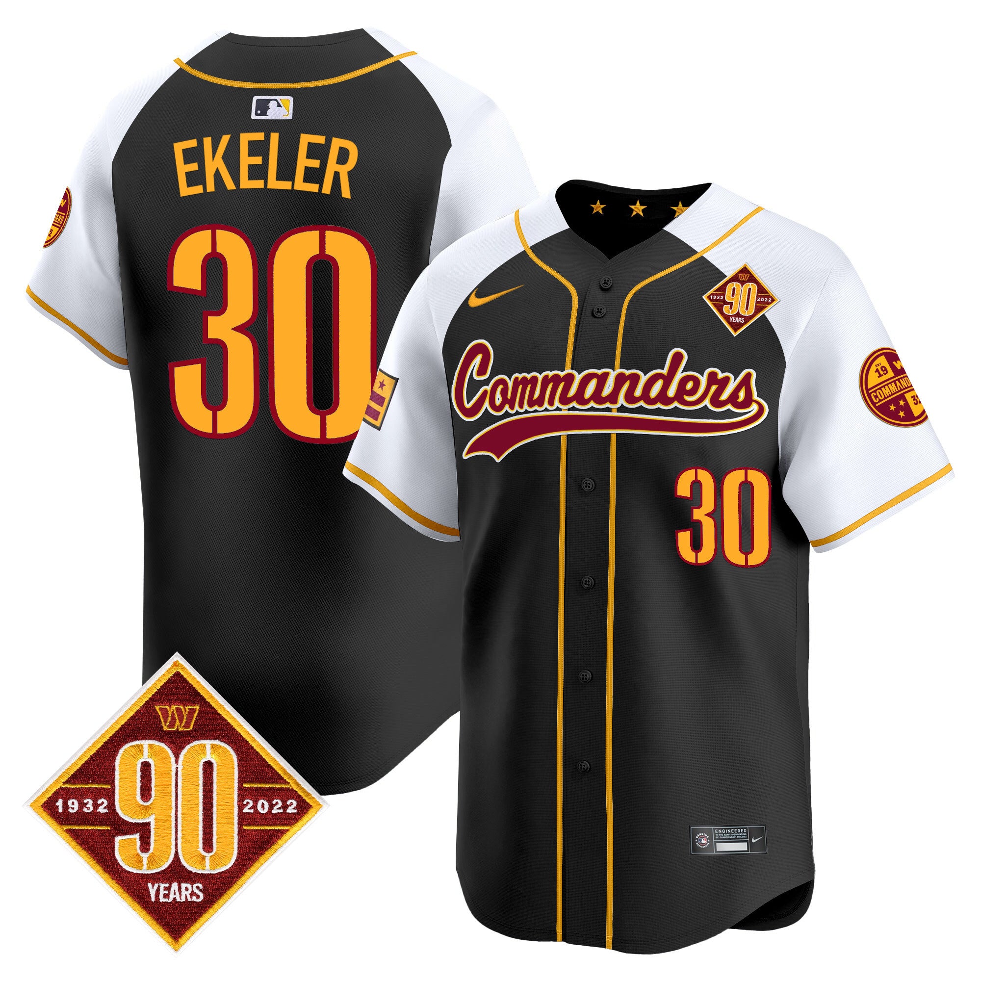 Men's Washington Commanders 90th Anniversary Patch Vapor Premier Limited Jersey - All Stitched - Black Alternate, Austin Ekeler