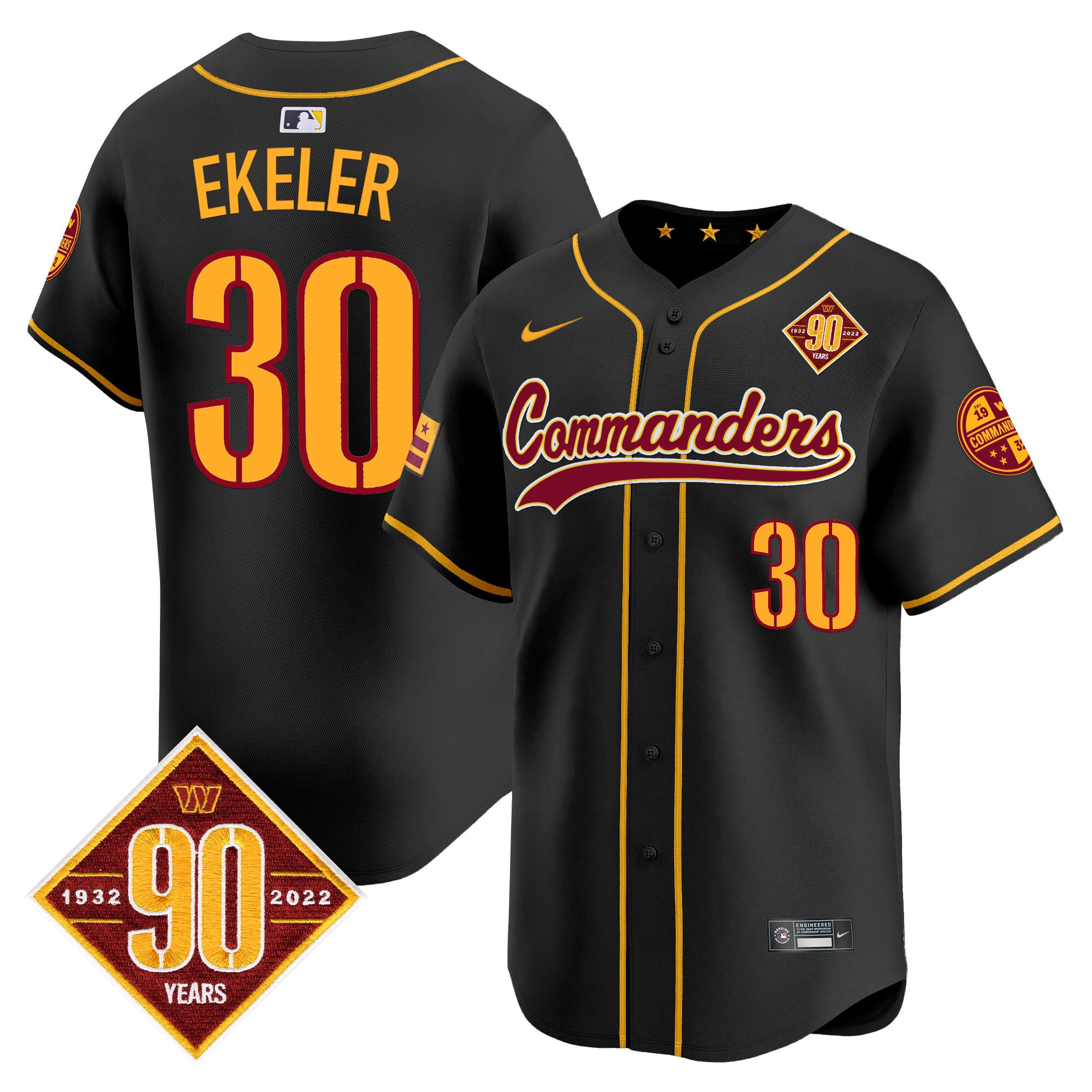 Men's Washington Commanders 90th Anniversary Patch Vapor Premier Limited Jersey - All Stitched - Black, Austin Ekeler