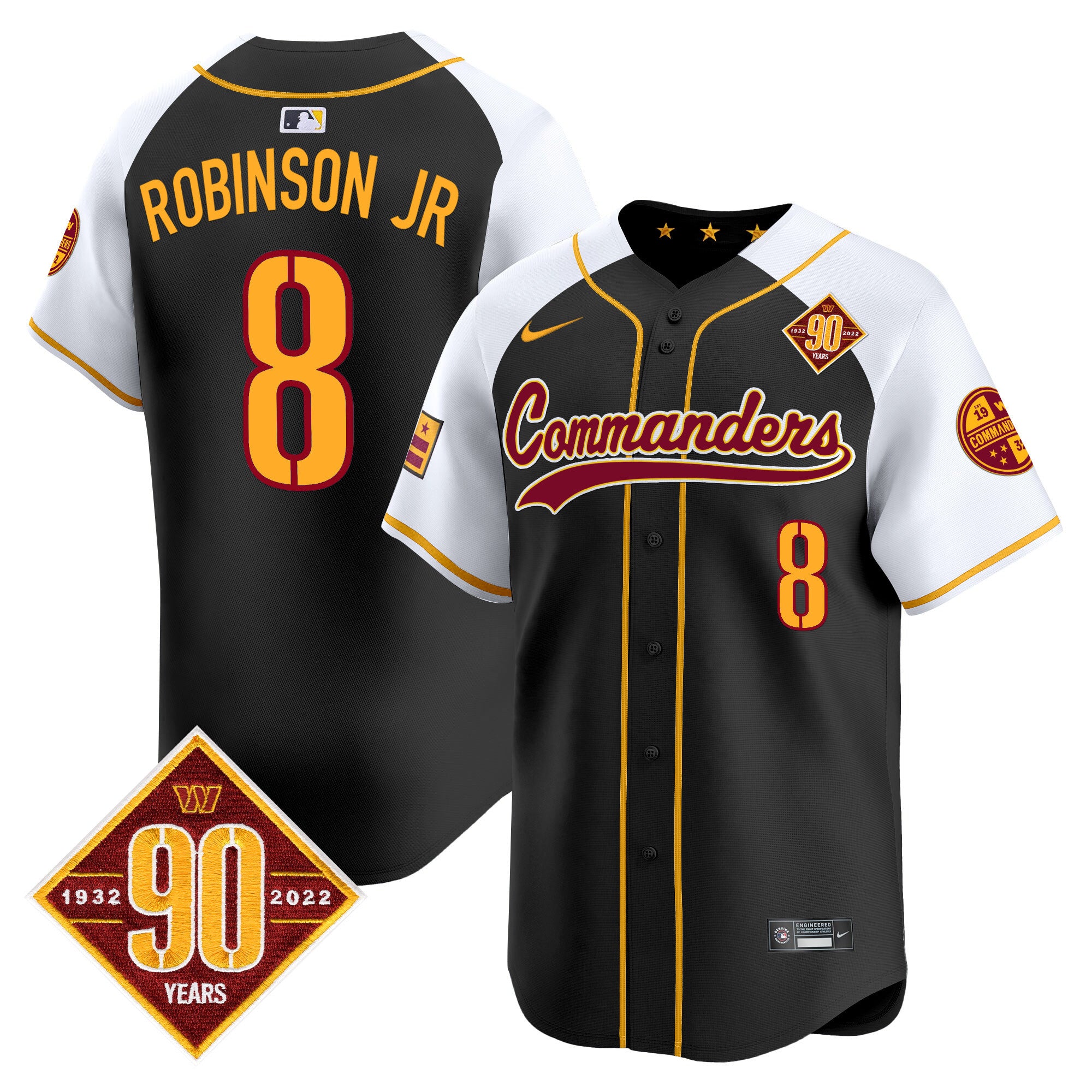 Men's Washington Commanders 90th Anniversary Patch Vapor Premier Limited Jersey - All Stitched - Black Alternate, Robinson Jr.