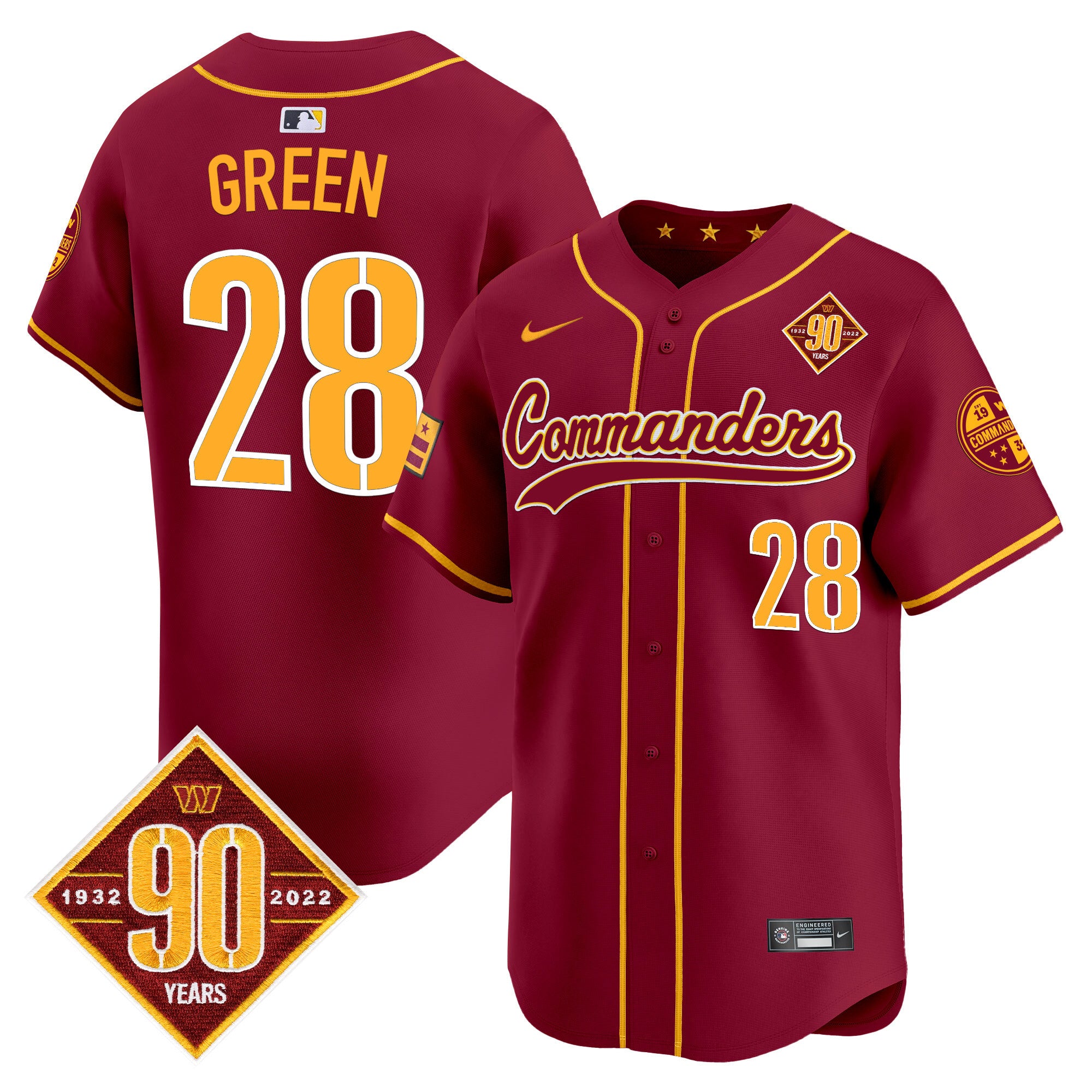 Men's Washington Commanders 90th Anniversary Patch Vapor Premier Limited Jersey - All Stitched - Burgundy, Darrell Green