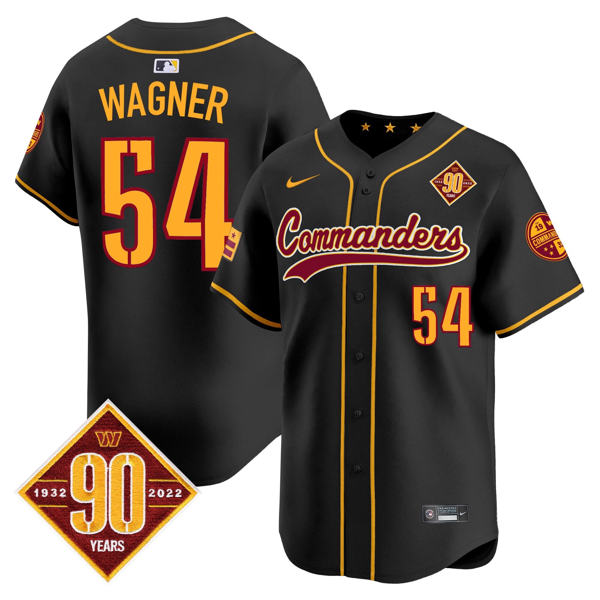 Men's Washington Commanders 90th Anniversary Patch Vapor Premier Limited Jersey - All Stitched - Black, Bobby Wagner