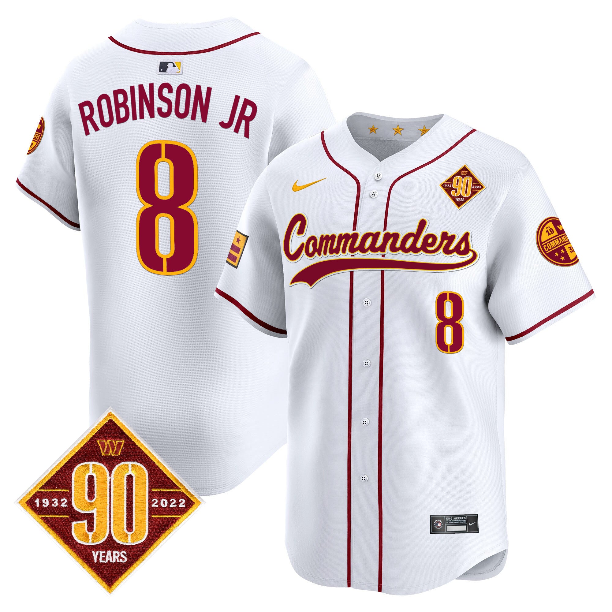 Men's Washington Commanders 90th Anniversary Patch Vapor Premier Limited Jersey - All Stitched - White, Robinson Jr.