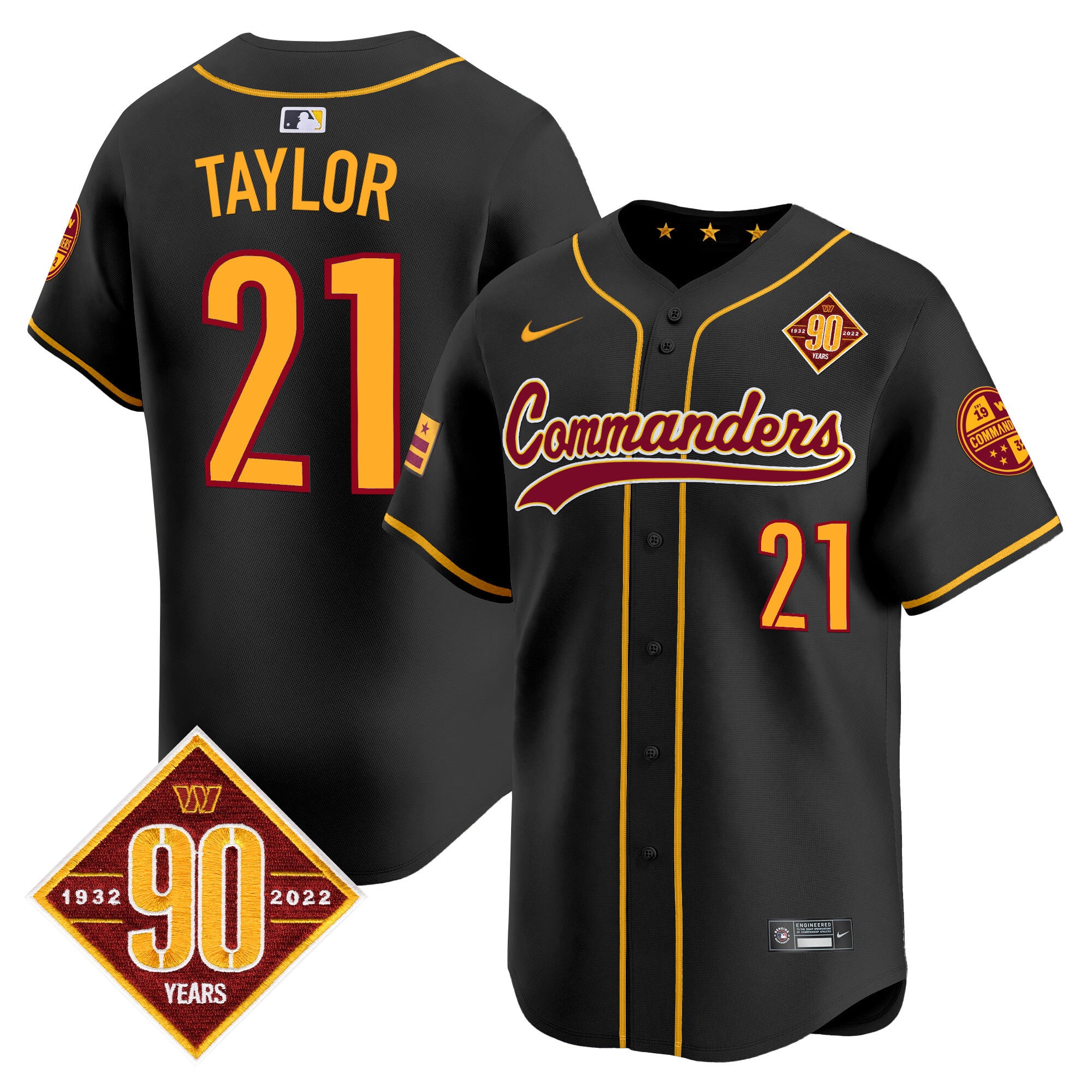 Men's Washington Commanders 90th Anniversary Patch Vapor Premier Limited Jersey - All Stitched - Black, Sean Taylor