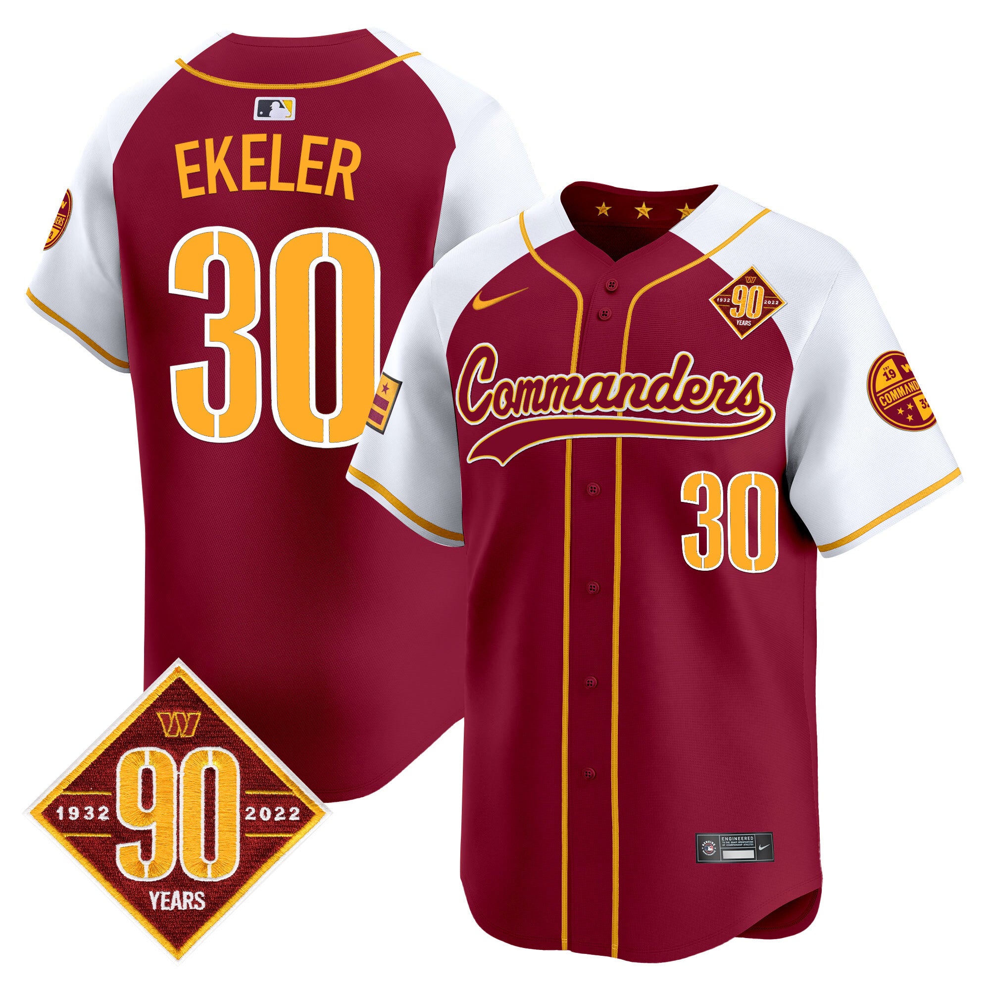 Men's Washington Commanders 90th Anniversary Patch Vapor Premier Limited Jersey - All Stitched - Burgundy Alternate, Austin Ekeler