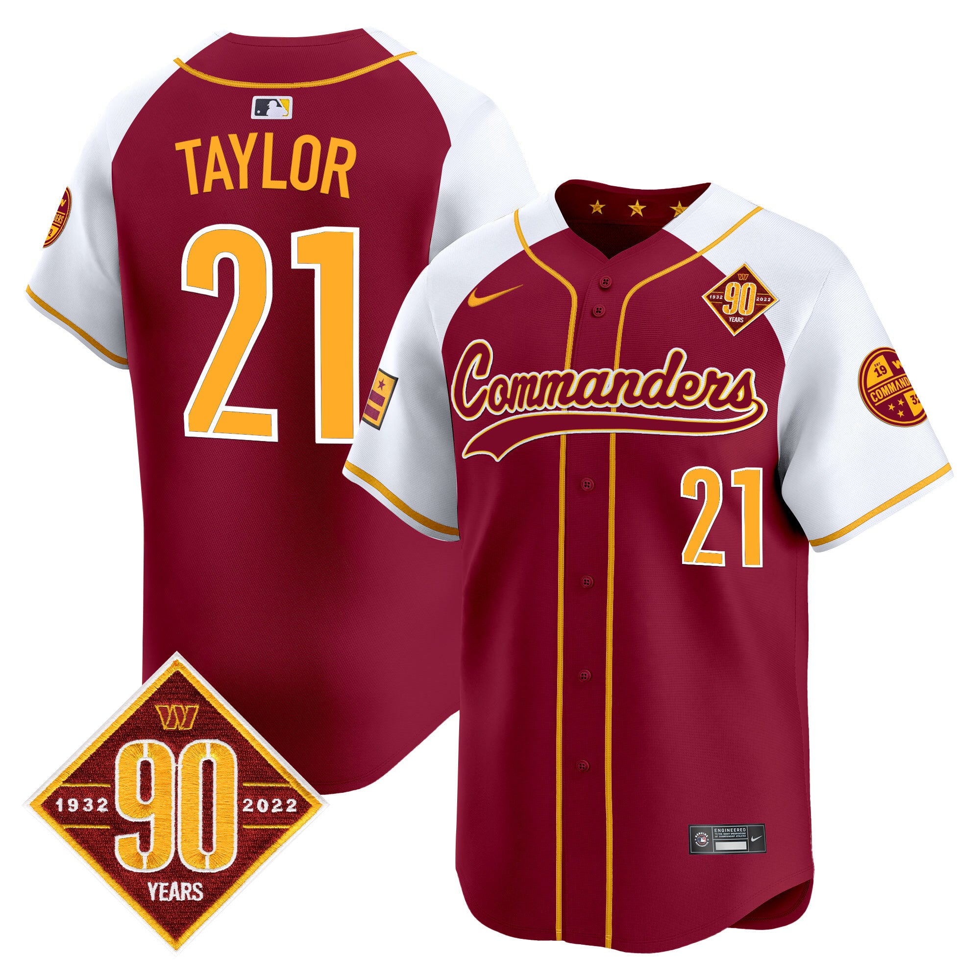 Men's Washington Commanders 90th Anniversary Patch Vapor Premier Limited Jersey - All Stitched - Burgundy Alternate, Sean Taylor