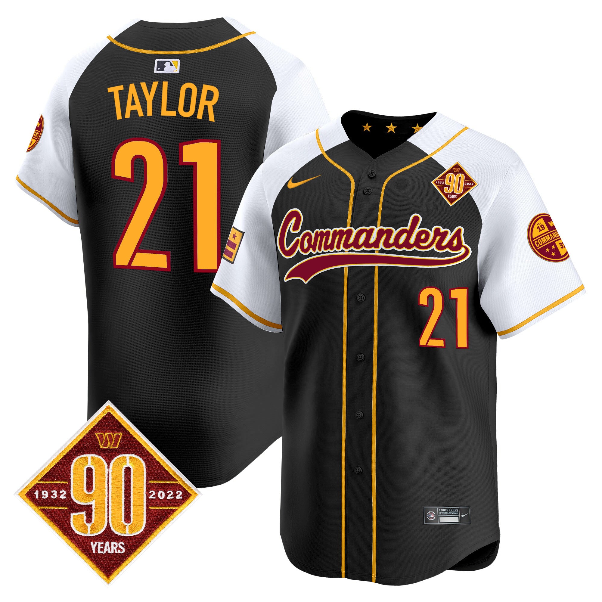 Men's Washington Commanders 90th Anniversary Patch Vapor Premier Limited Jersey - All Stitched - Black Alternate, Sean Taylor