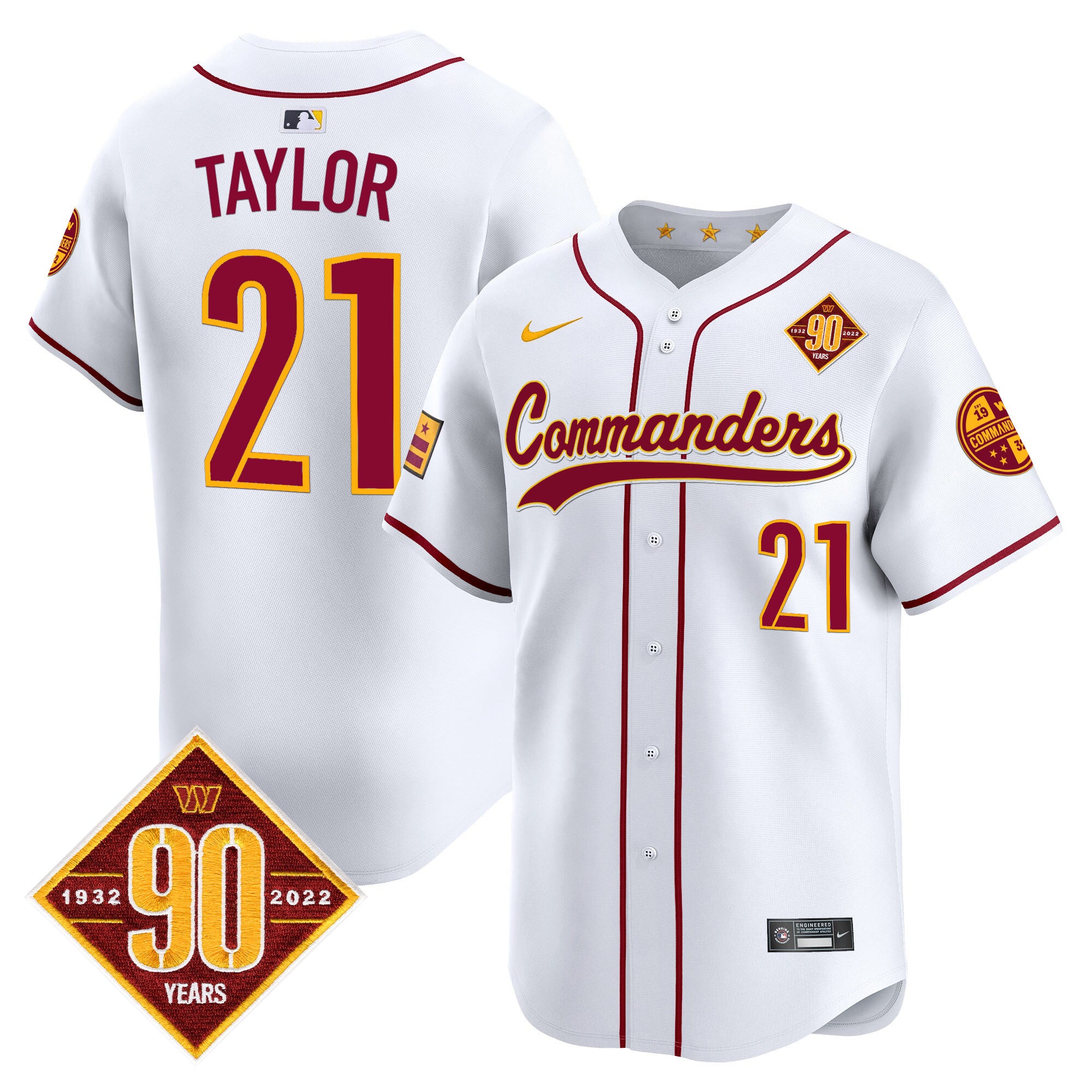 Men's Washington Commanders 90th Anniversary Patch Vapor Premier Limited Jersey - All Stitched - White, Sean Taylor