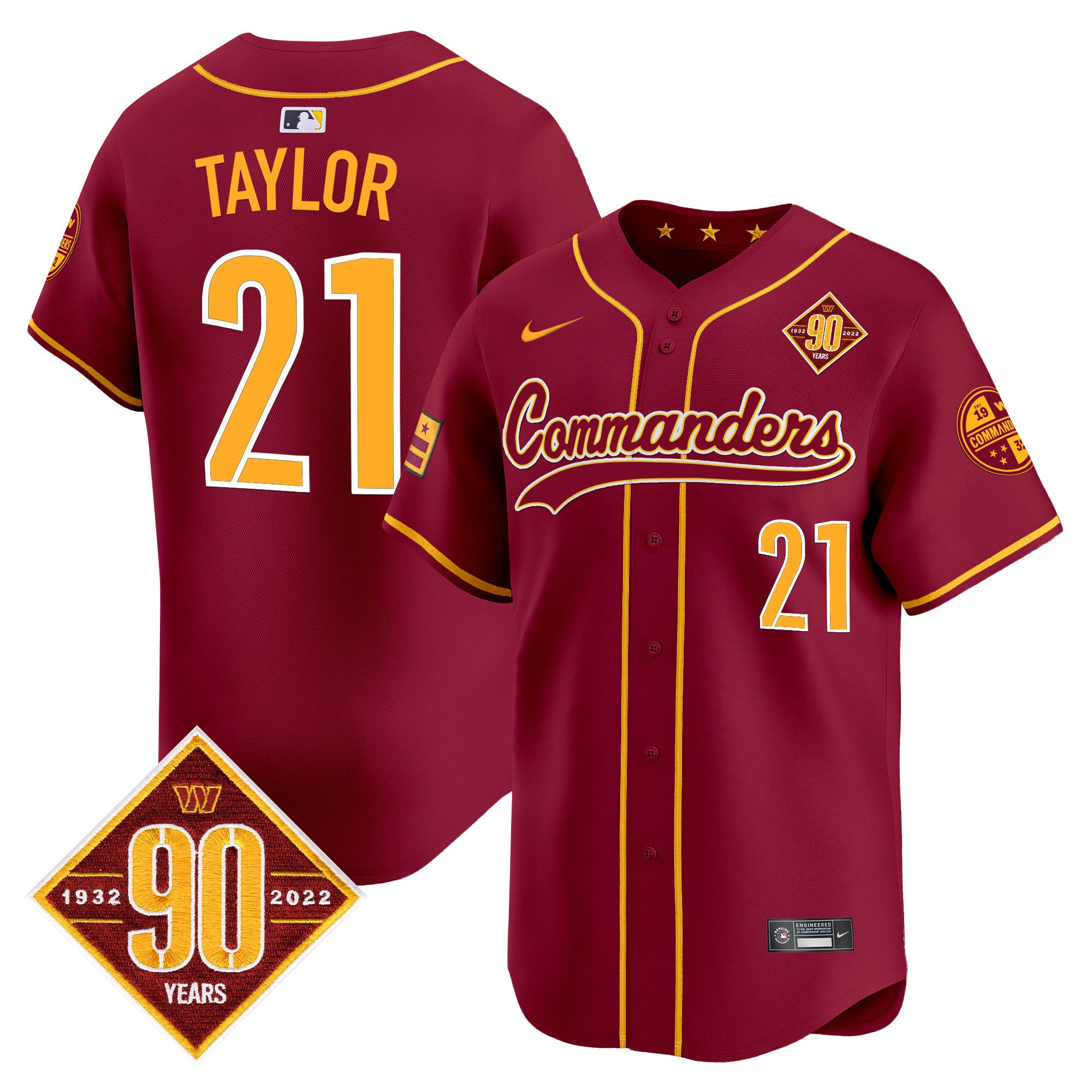 Men's Washington Commanders 90th Anniversary Patch Vapor Premier Limited Jersey - All Stitched - Burgundy, Sean Taylor