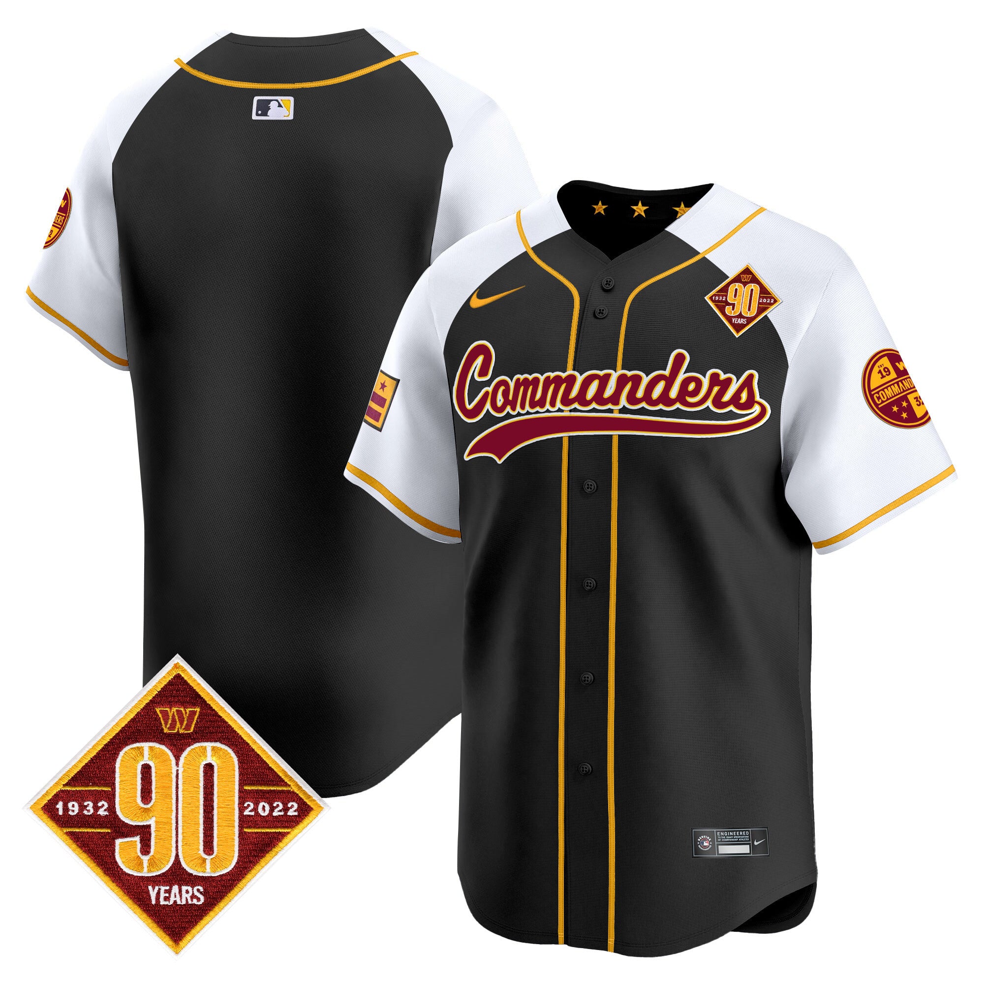 Men's Washington Commanders 90th Anniversary Patch Vapor Premier Limited Jersey - All Stitched - Black Alternate, Team